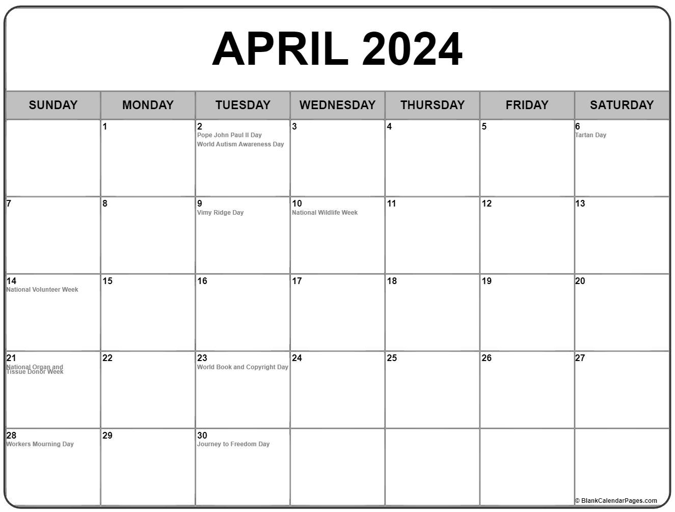 2024 April Calendar With Holidays Canada