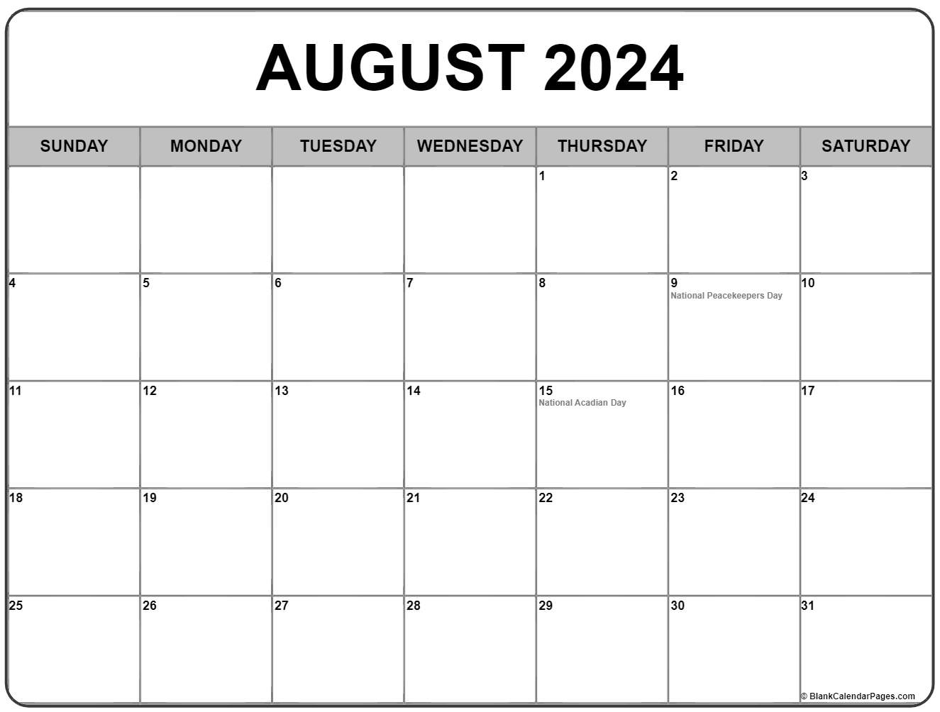 August 2021 calendar with holidays