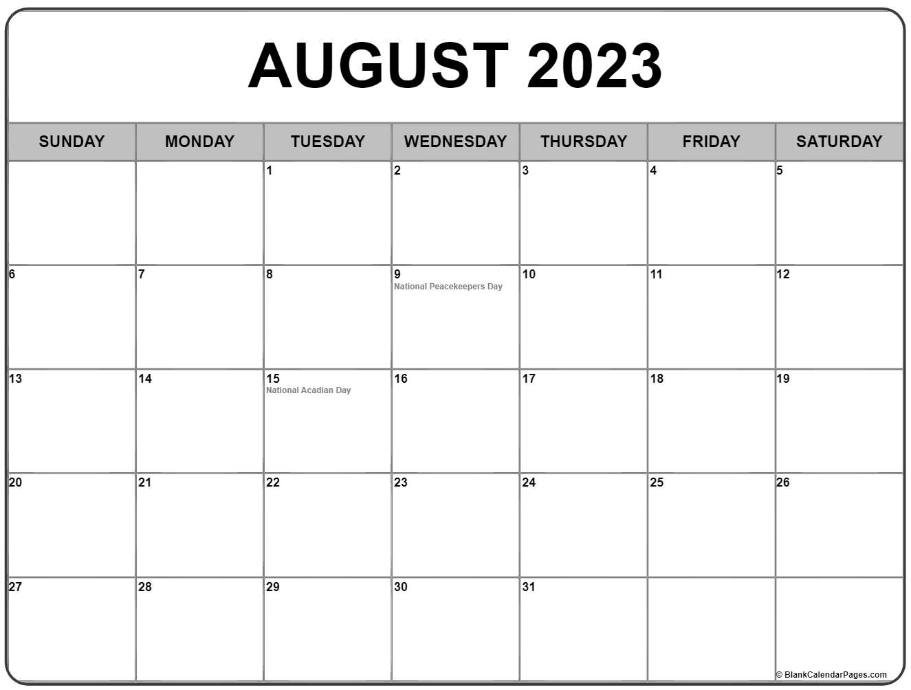 August 2023 Calendar National Days Get Calendar 2023 Update