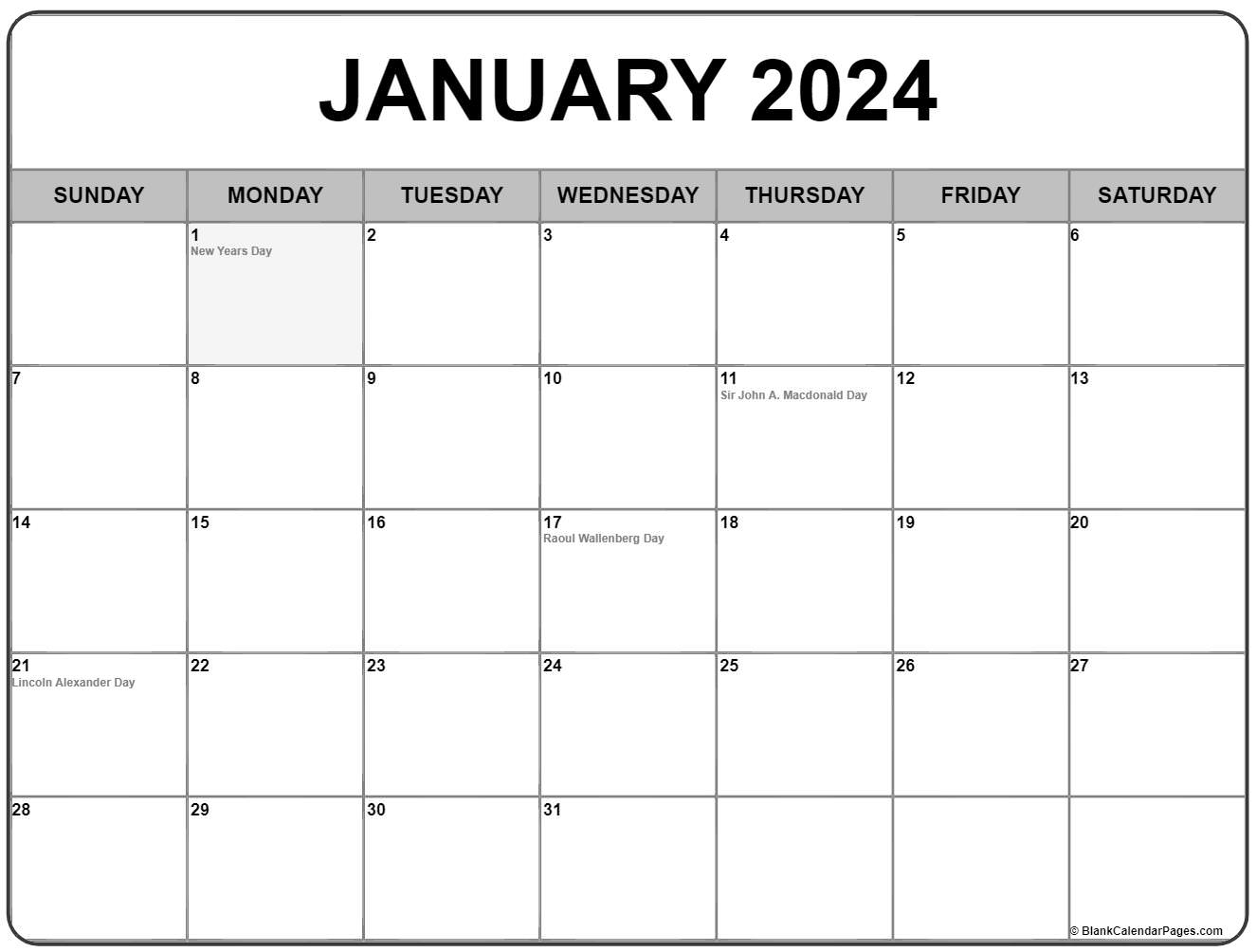 January 2021 calendar with holidays