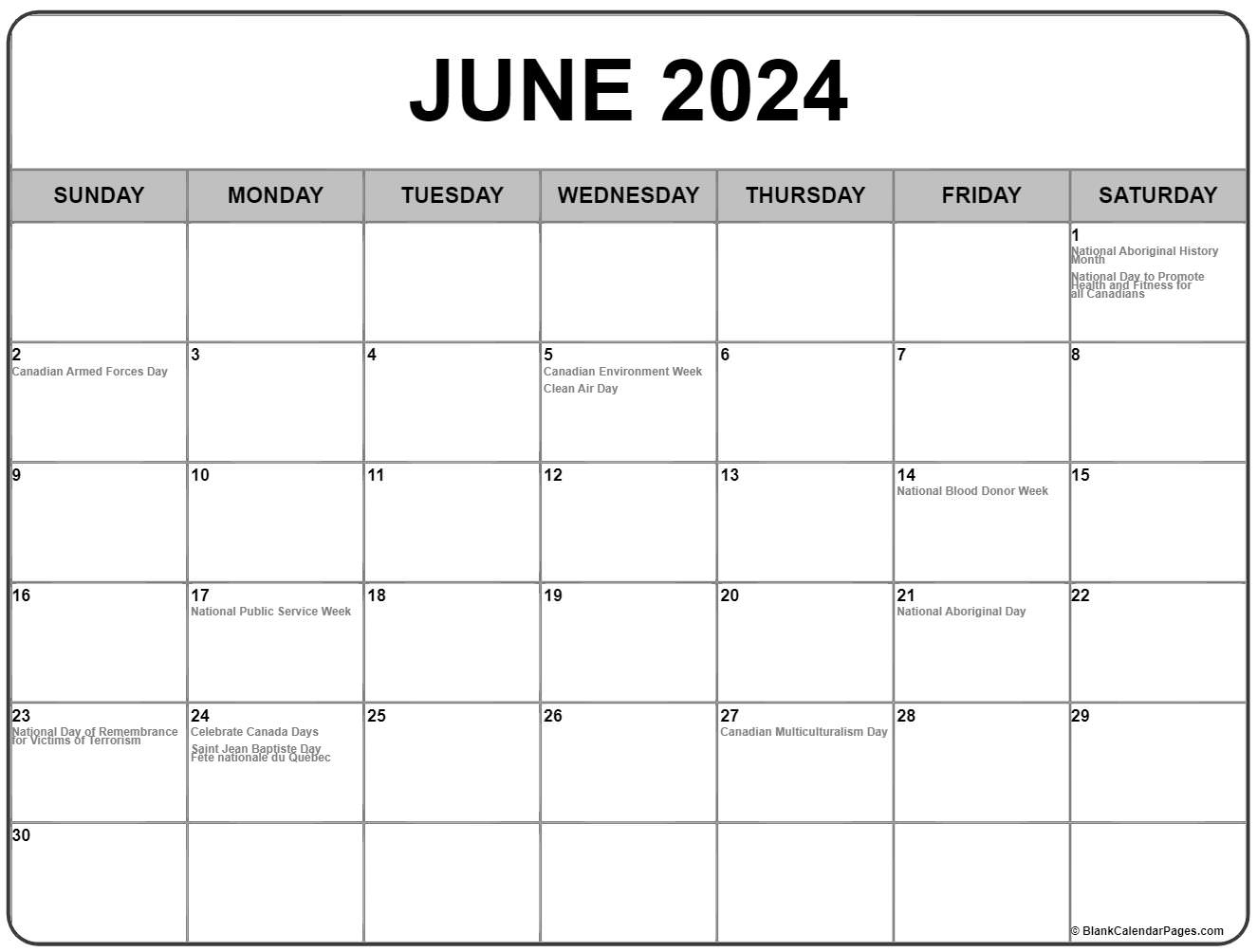 Collection of June 2020 calendars with holidays