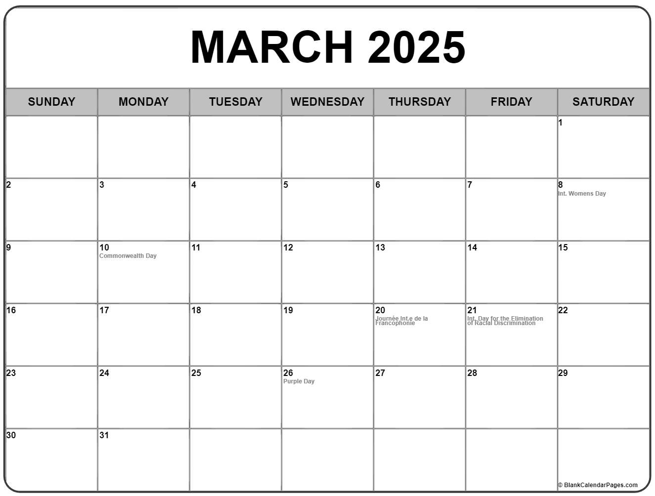 March 2025 Calendar With Federal Holidays