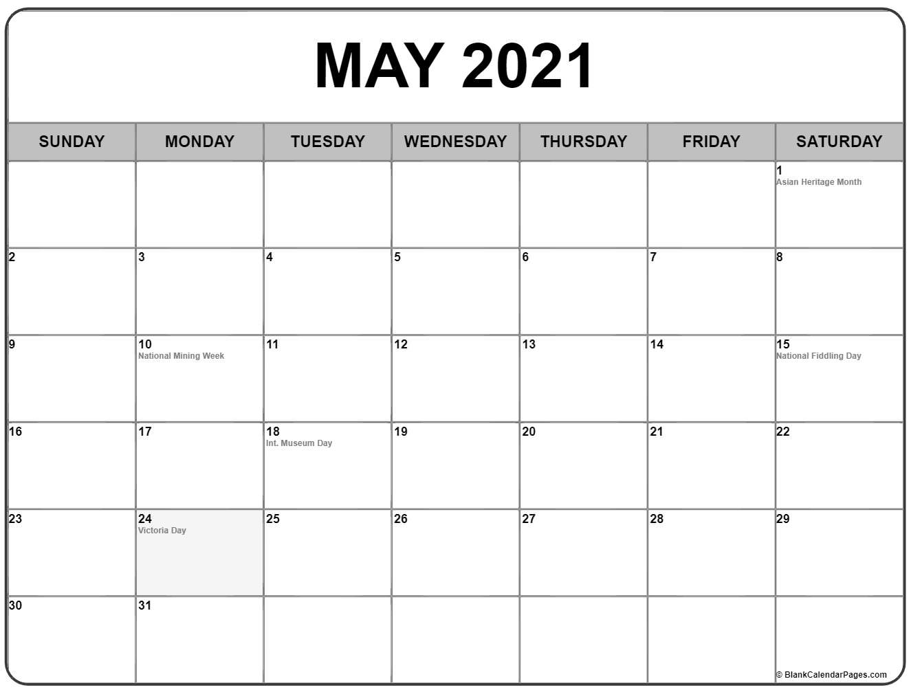 May 2021 With Holidays Calendar