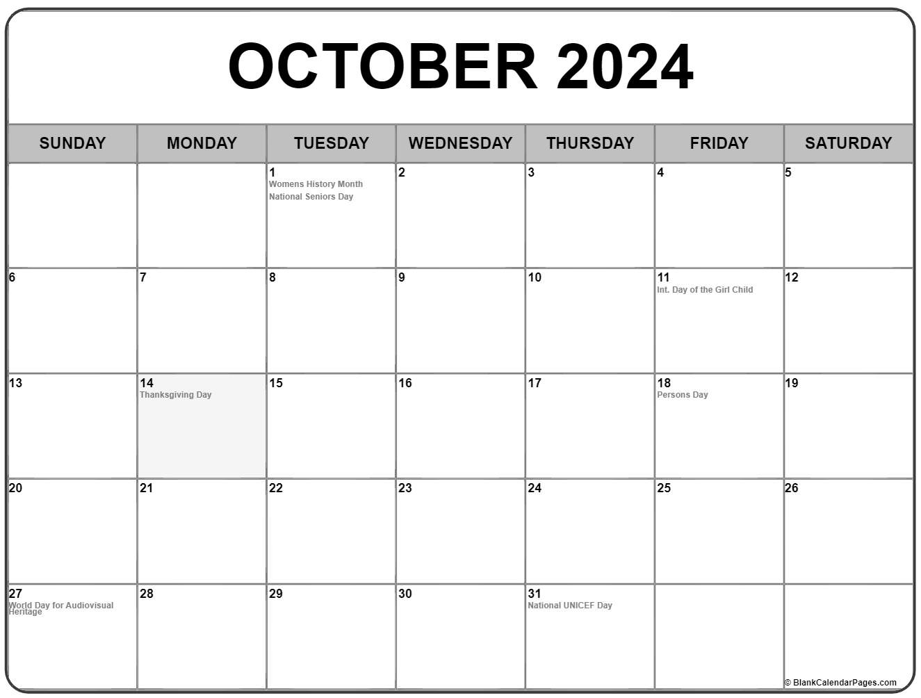 Free Printable Calendar 2023 With Holidays October