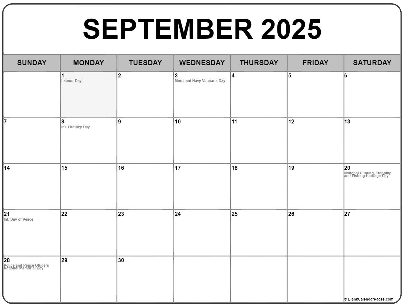 September 2022 With Holidays Calendar