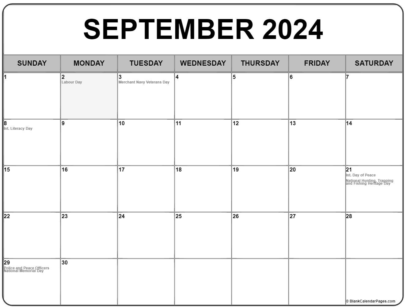 September 2024 Calendar With Holidays Canada Calendar 2024