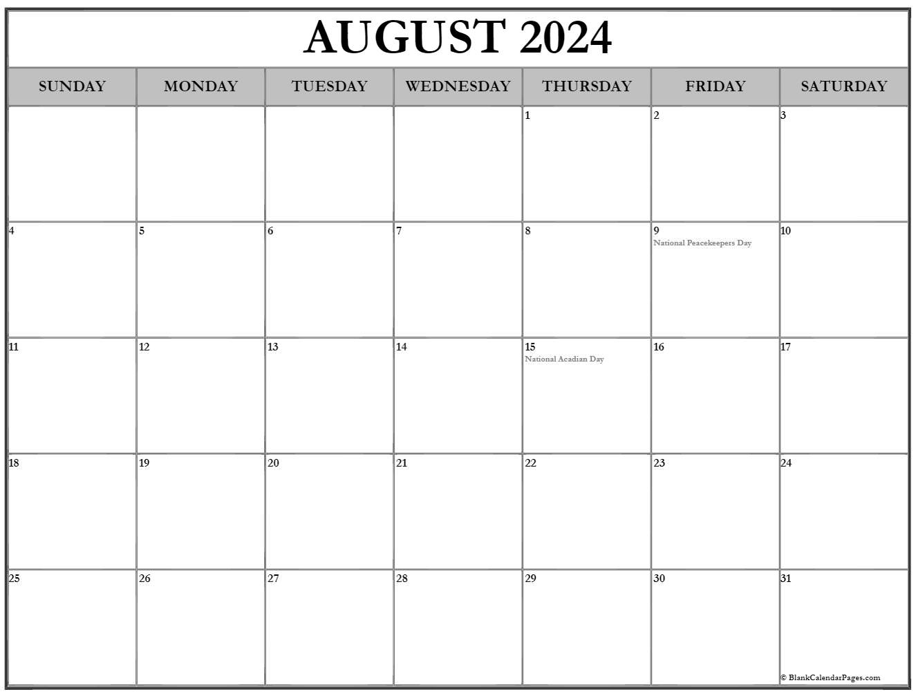 August 2024 with holidays calendar
