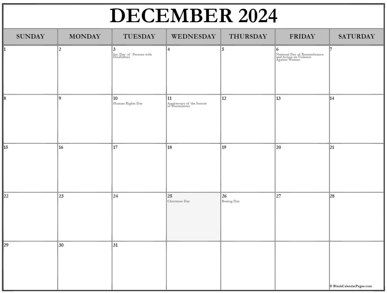 December 2022 With Holidays Calendar
