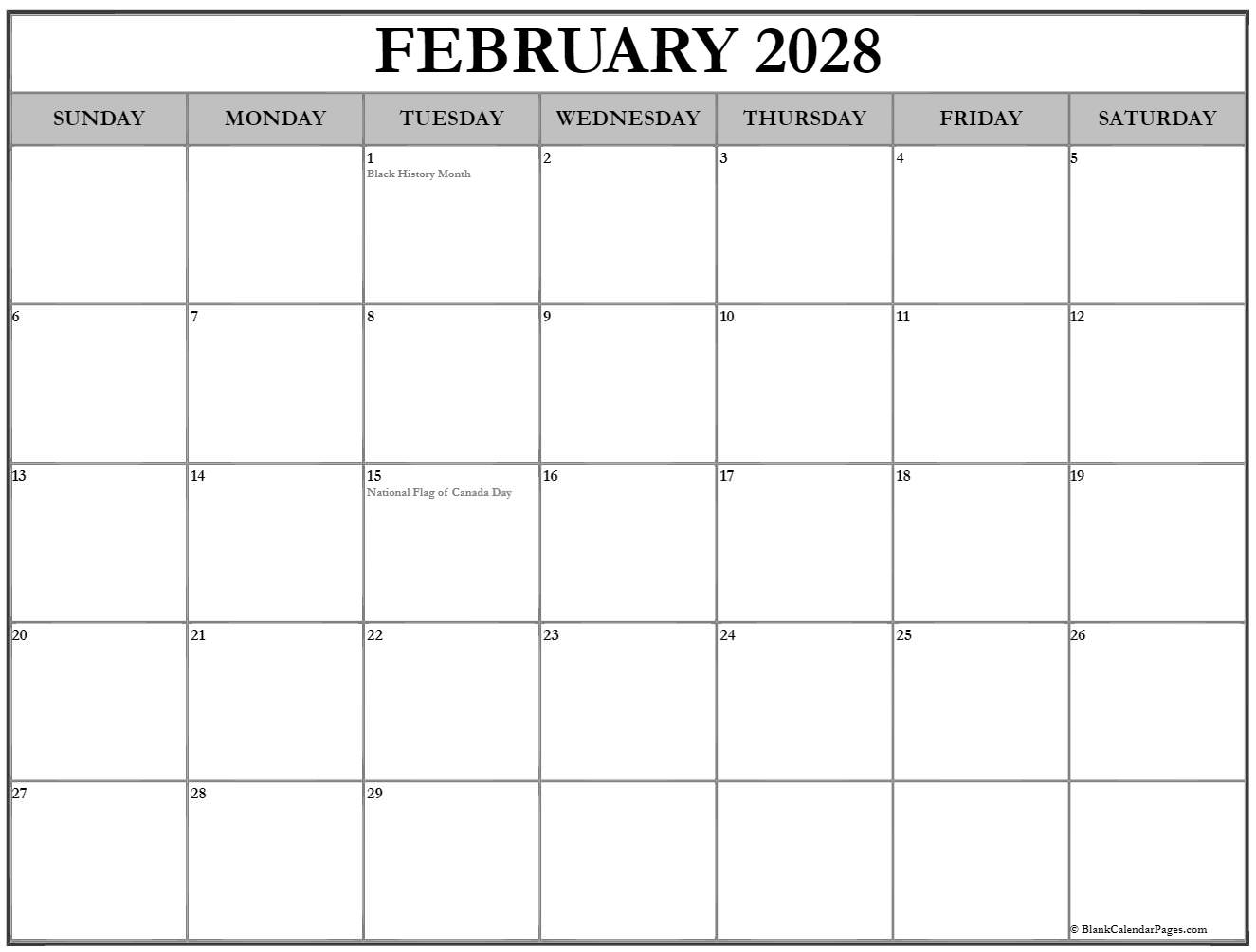 February 2028 holidays Canada
