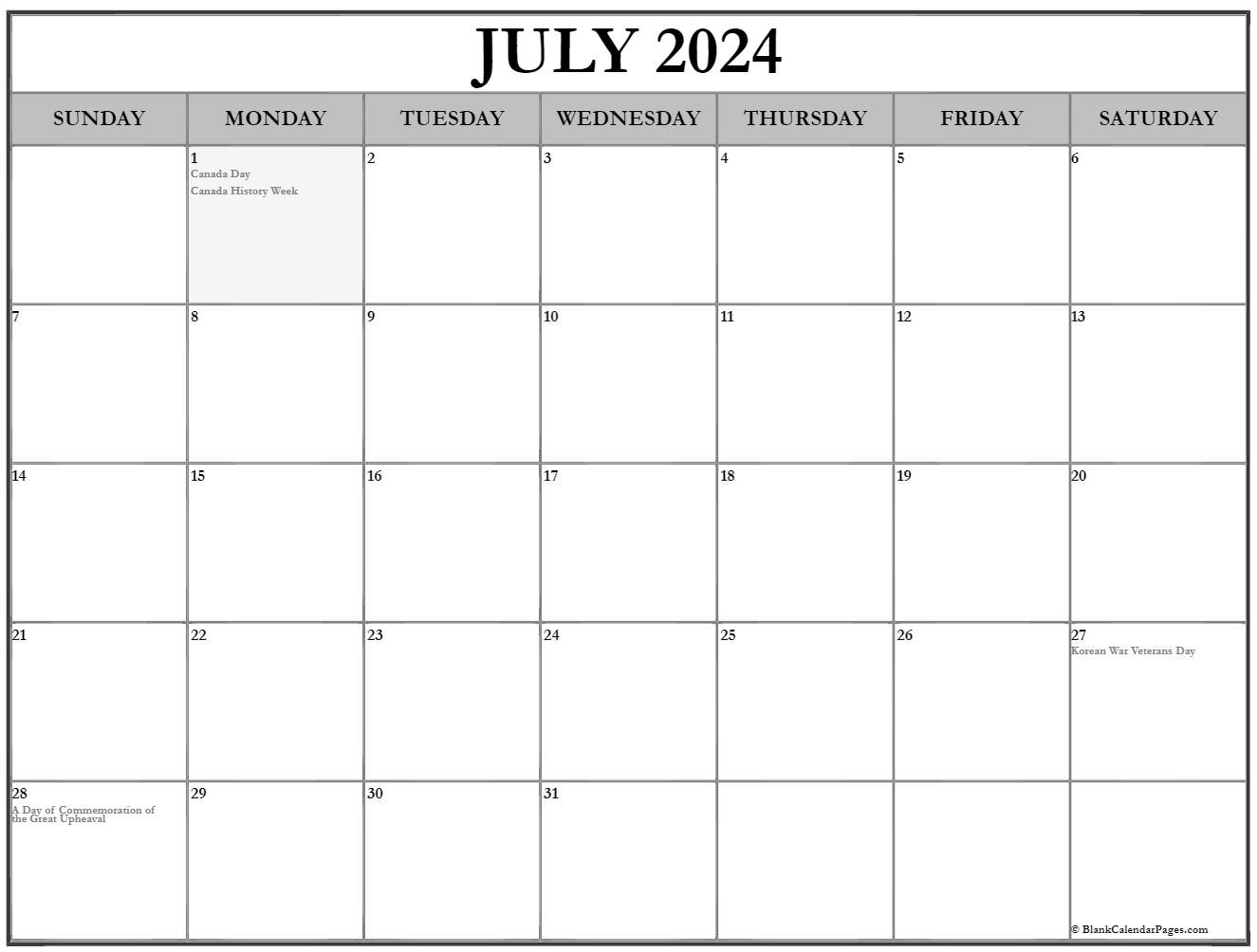July 2023 With Holidays Calendar