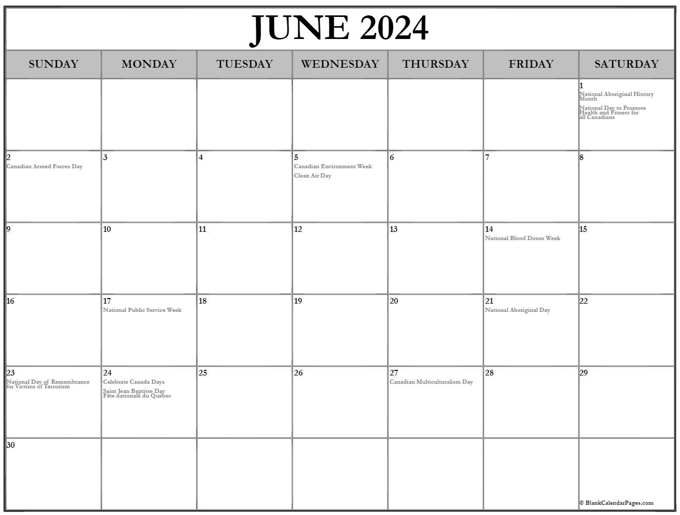 June 2024 with holidays calendar