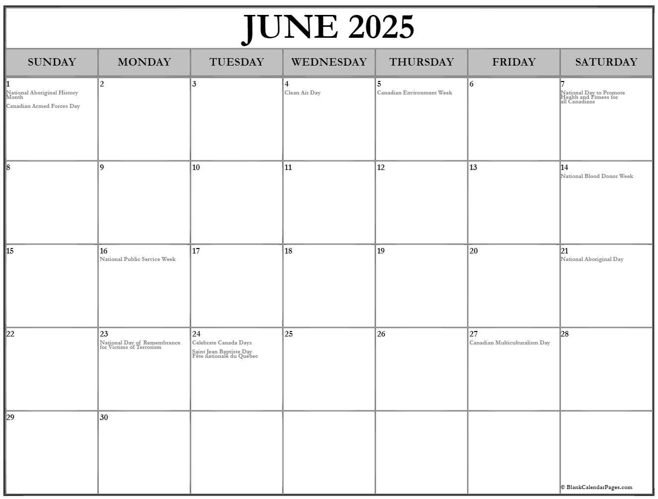 June 2025 with holidays calendar