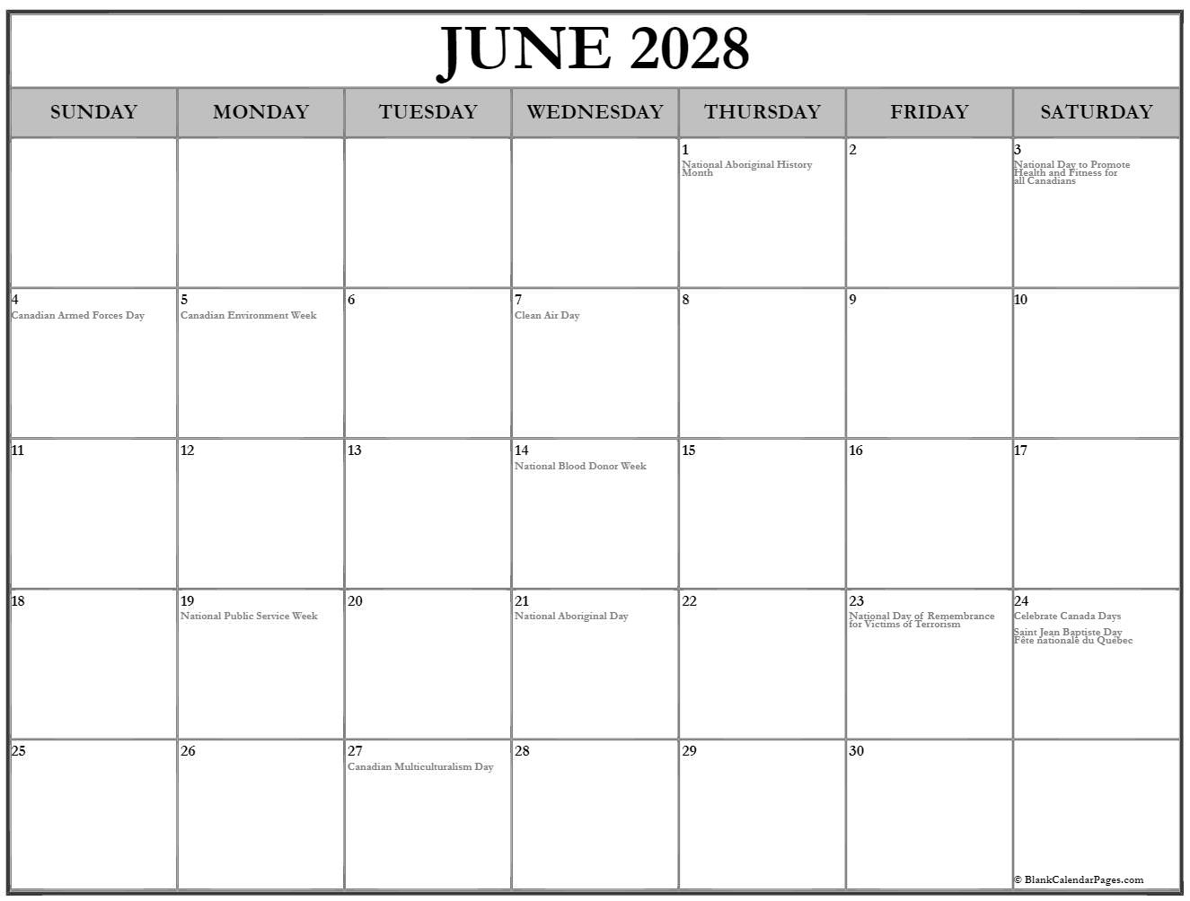 June 2028 holidays Canada