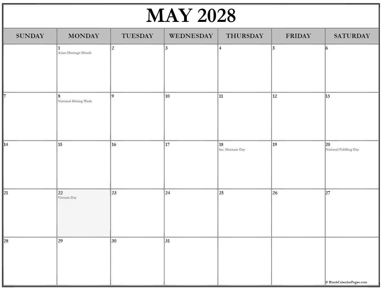 May 2028 holidays Canada