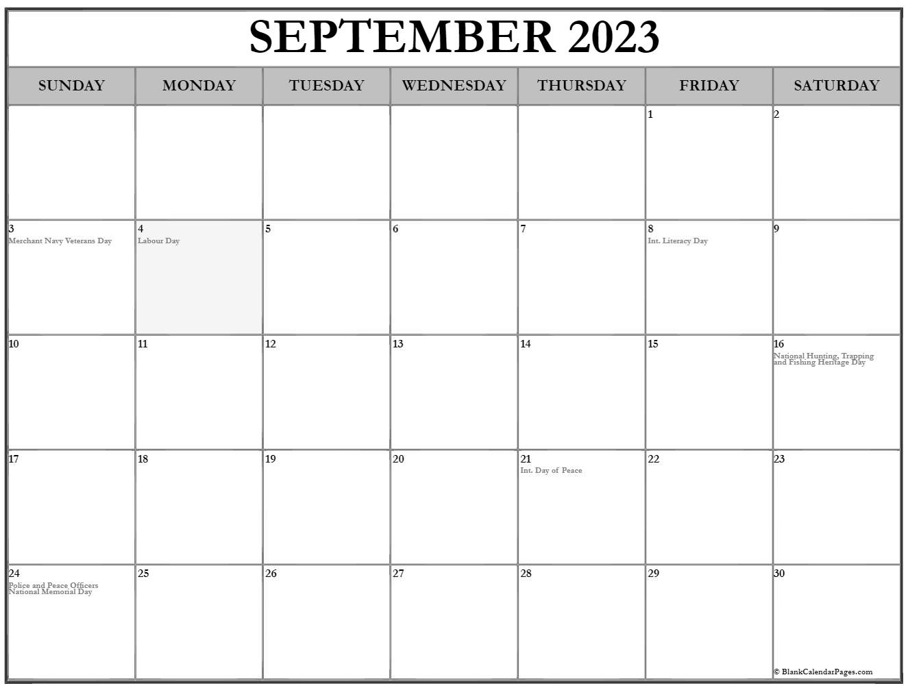 September 2023 with holidays calendar