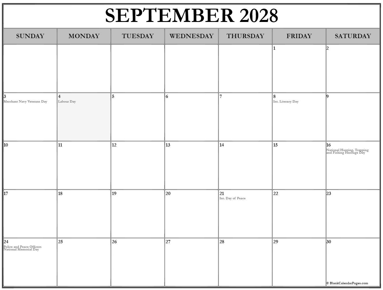 September 2028 holidays Canada