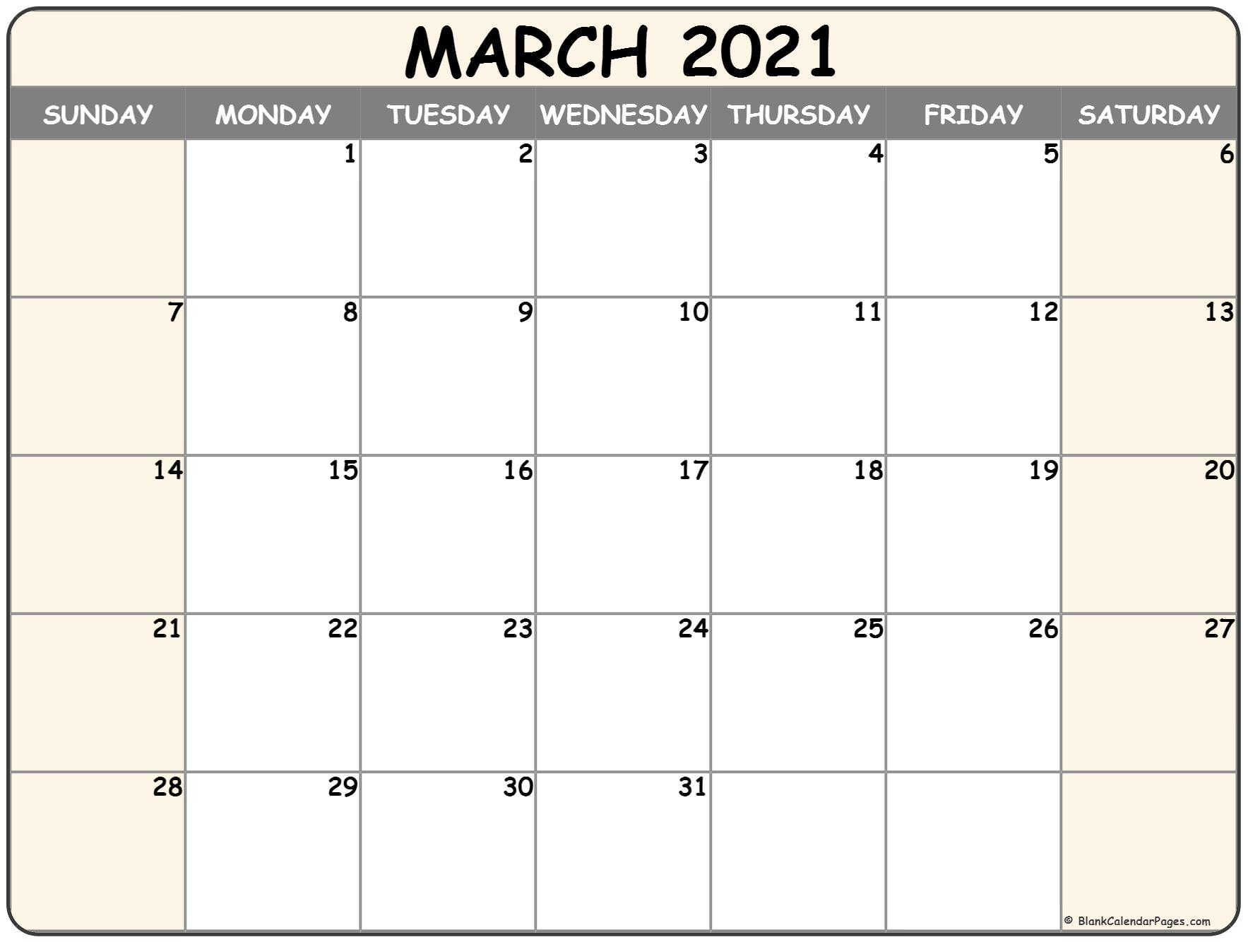 march 2021 blank calendar collection