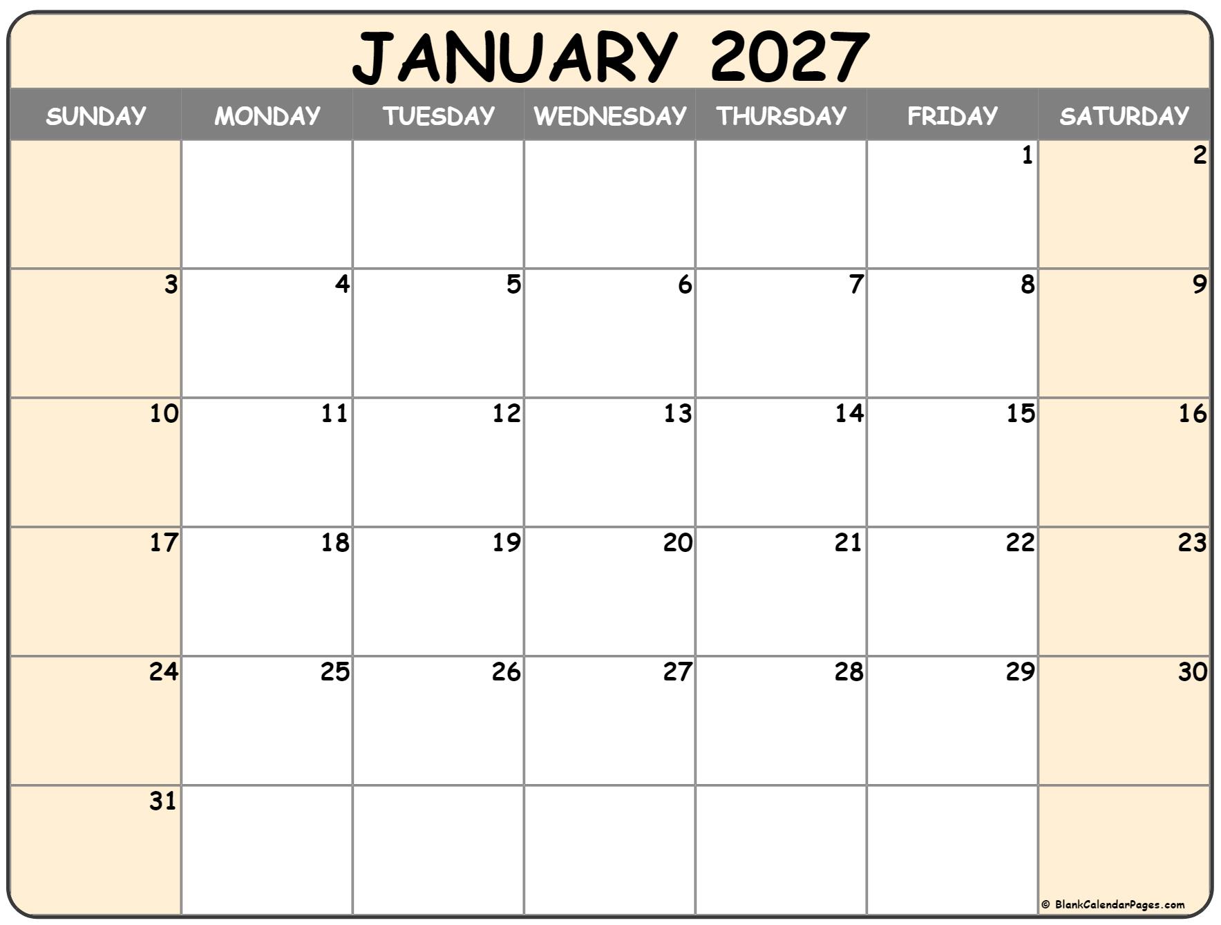 January 2027 Calendar Free Printable Calendar January 2027 Calendar Free Printable Calendar