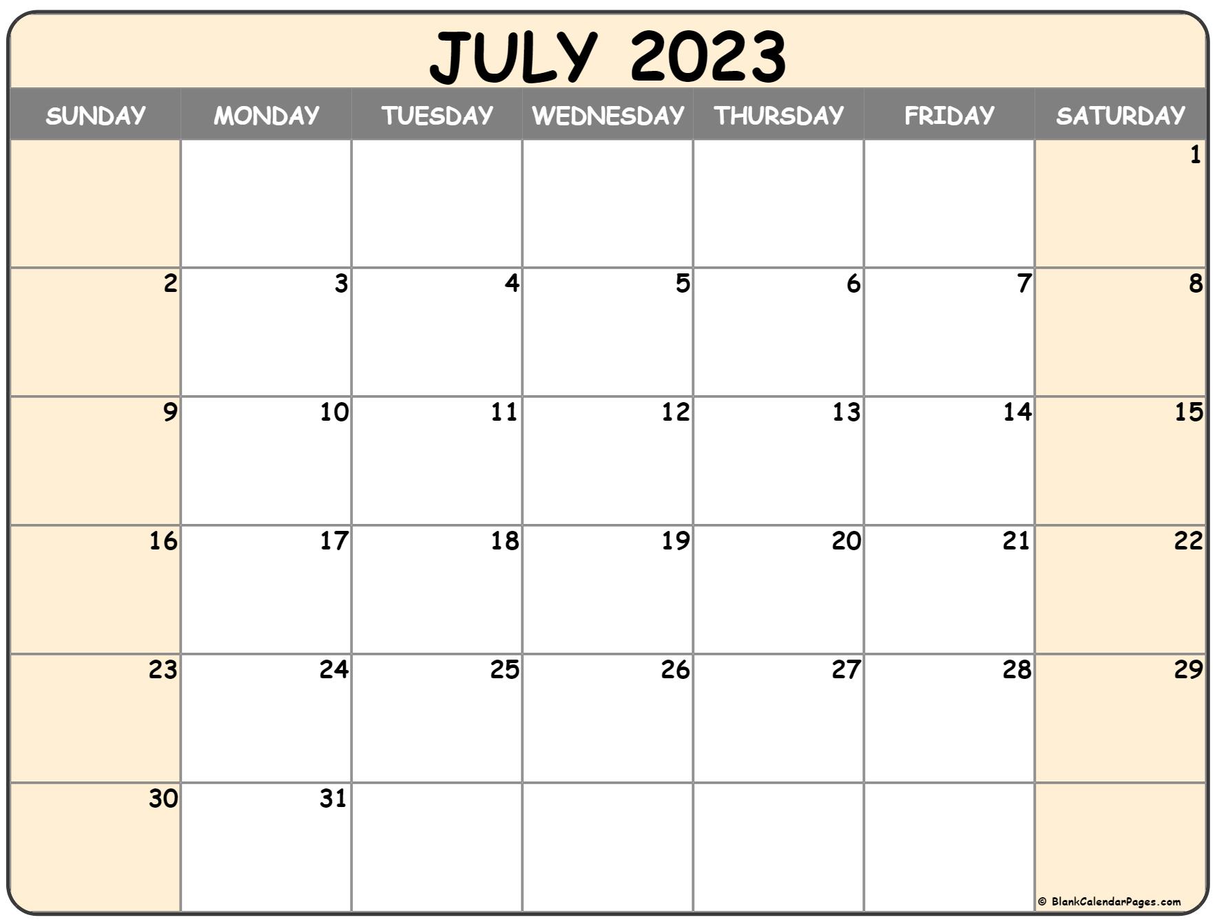 Printable Calendar July 2023 Printable Blank World