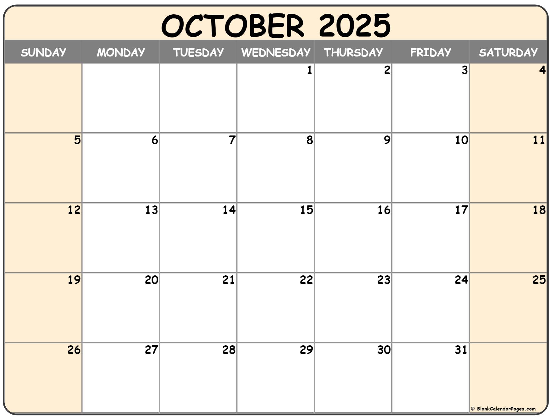 October 2025 Calendar Printable Blank - Charles Anderson