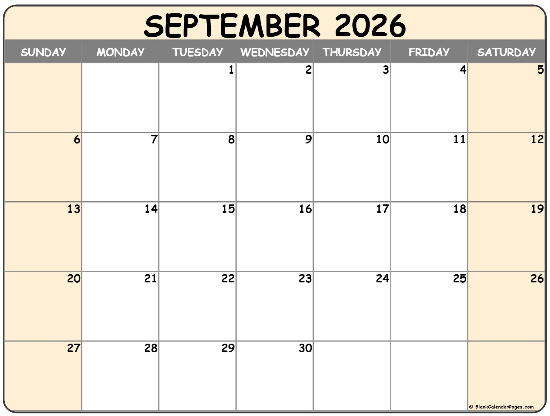 Print September 2026 Calendar Print September 2026 Calendar