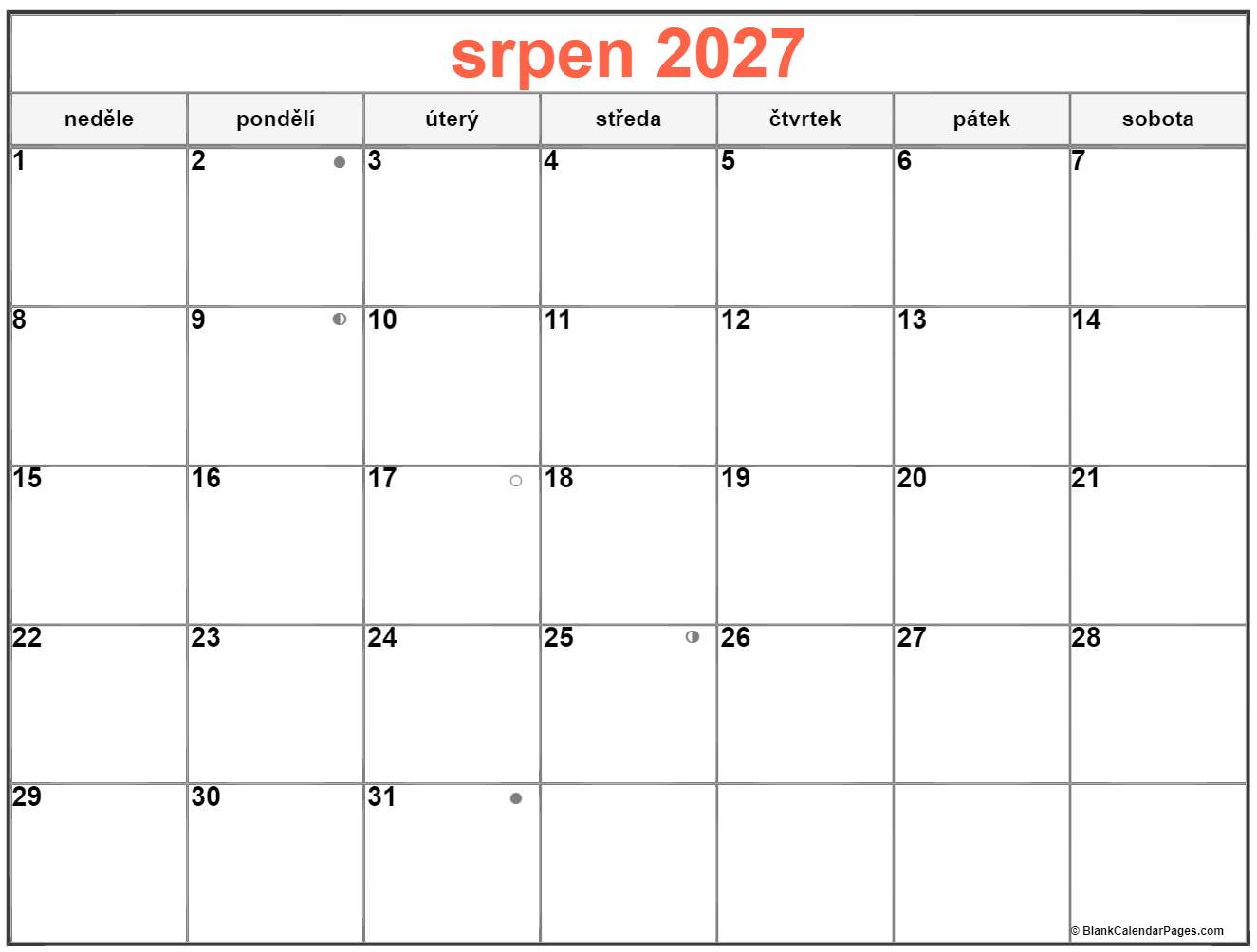 srpen 2027 kalendář
