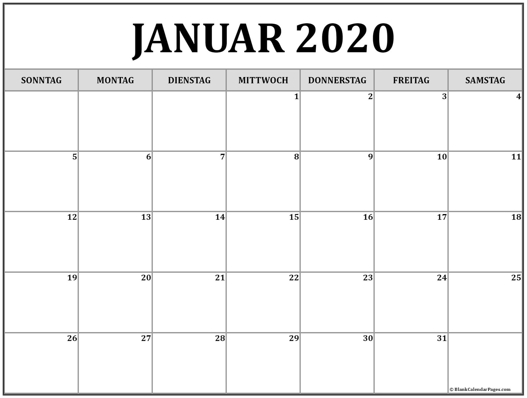 Januar 2020 kalender auf Deutsch | kalender 2020