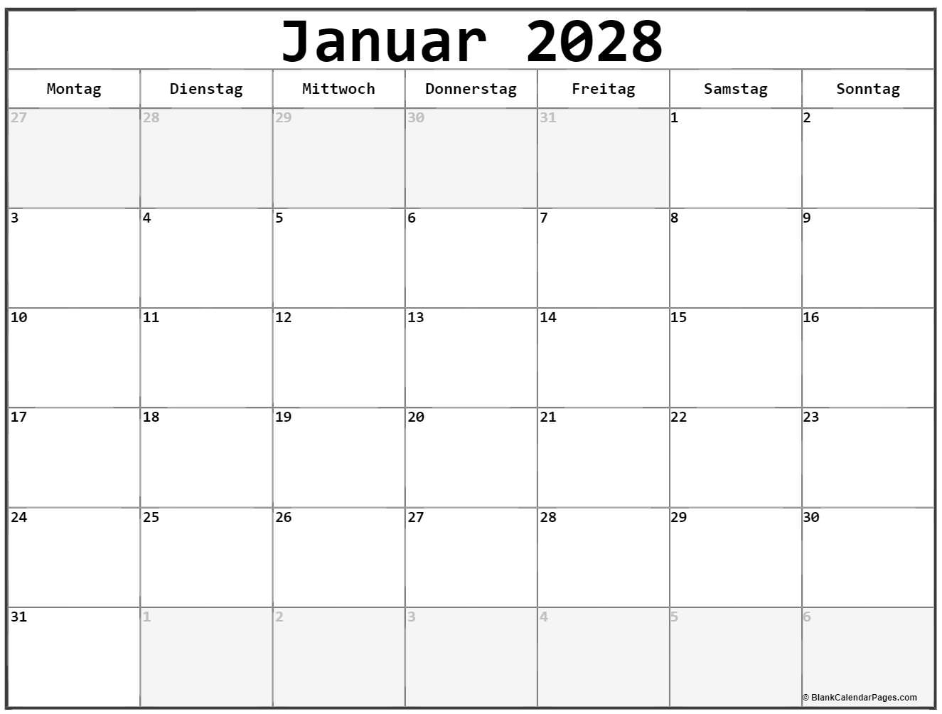 Januar 2028 kalender Montag starten