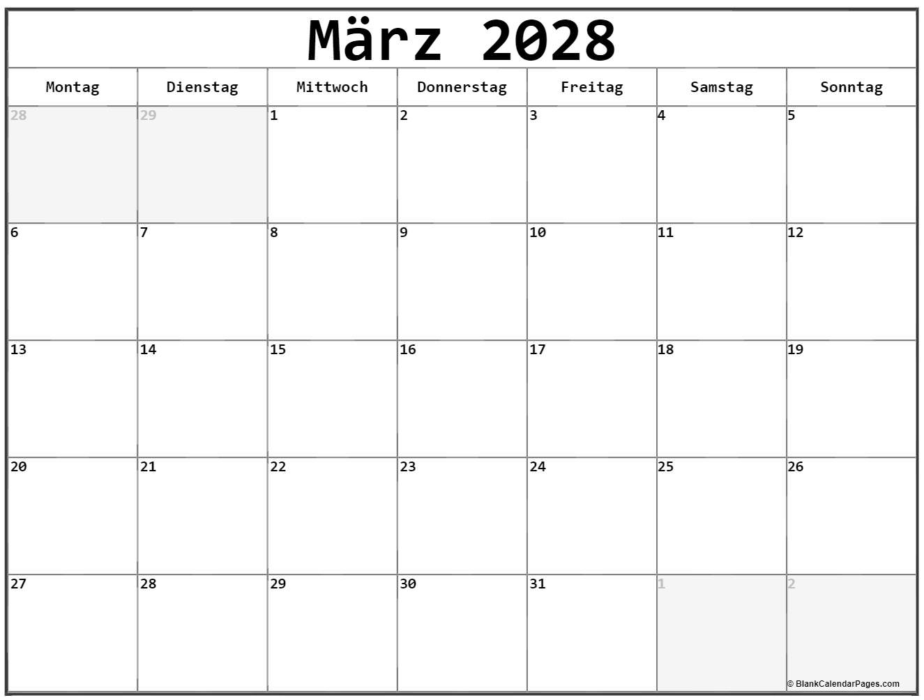 März 2028 kalender Montag starten