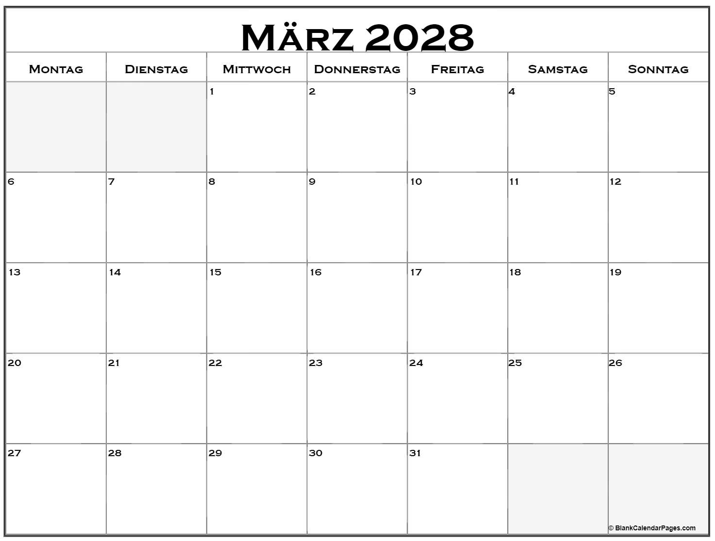 März 2028 kalender Montag starten