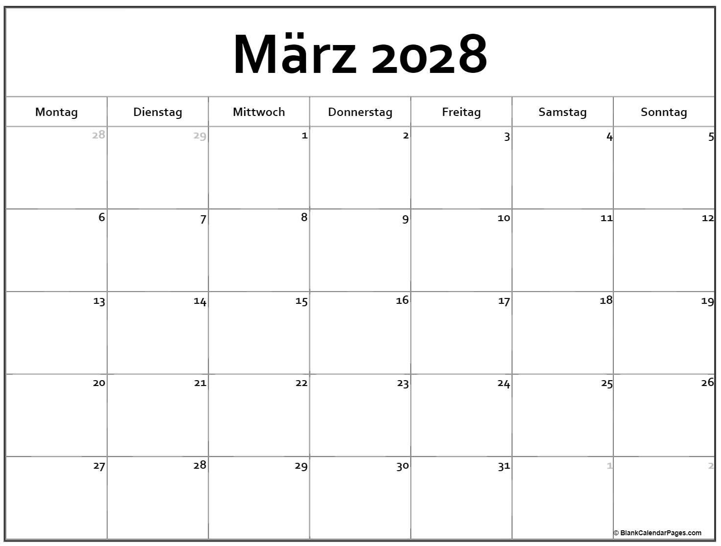 März 2028 kalender Montag starten