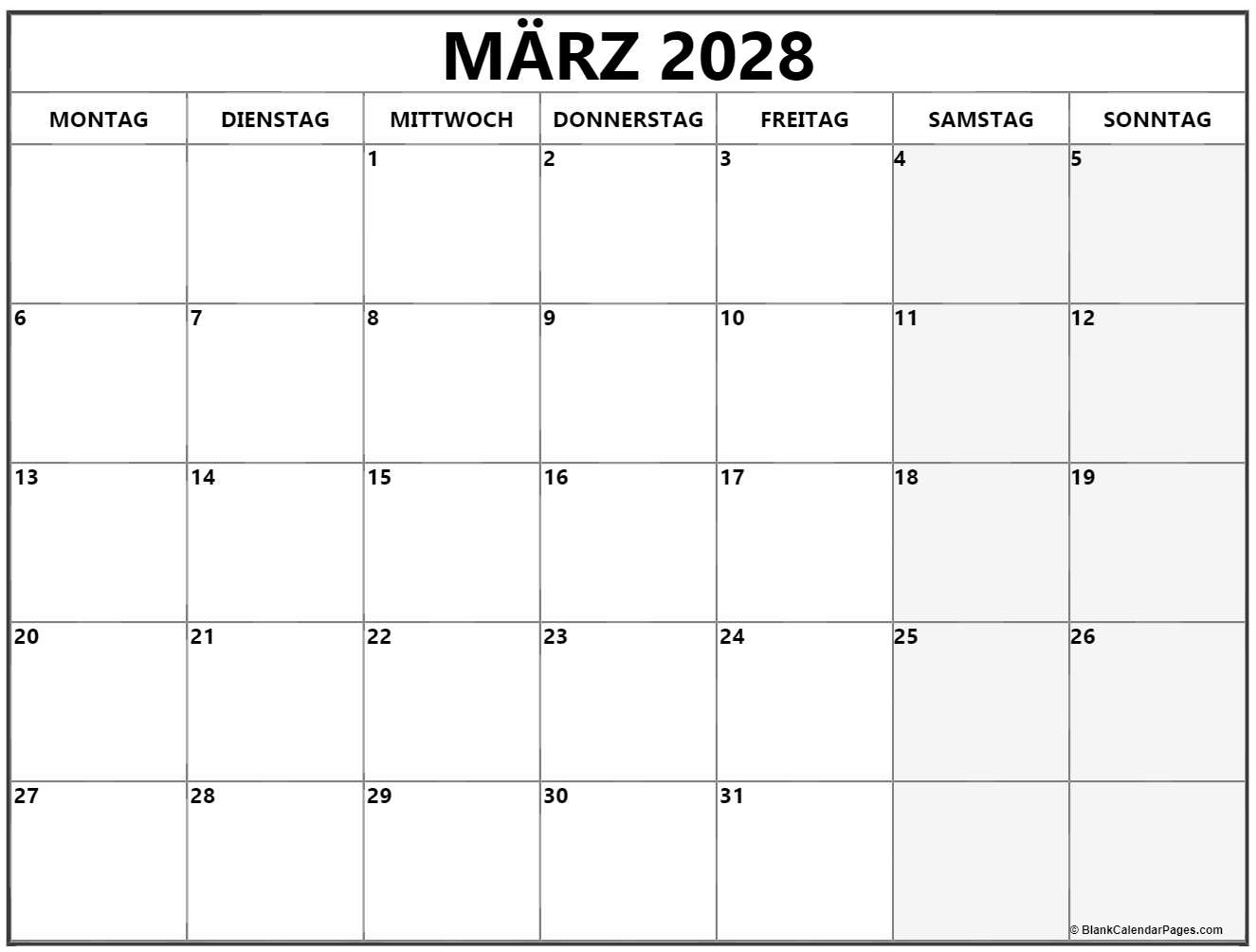 März 2028 kalender Montag starten