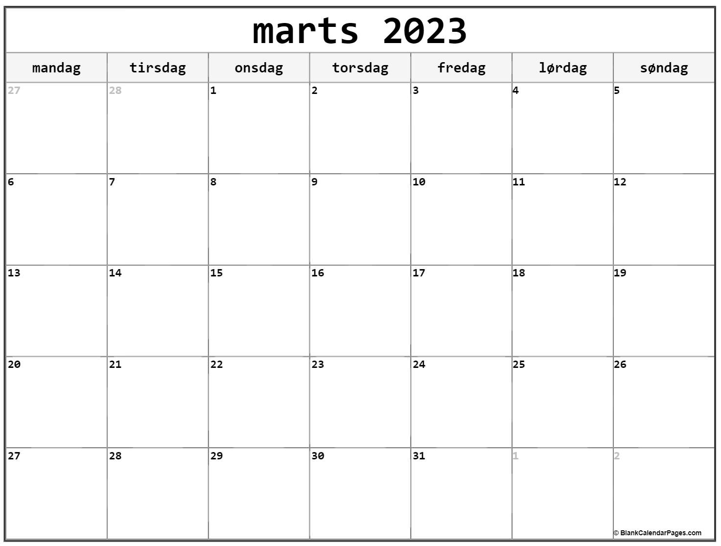 Marts 2023 Kalender Dansk Kalender Marts