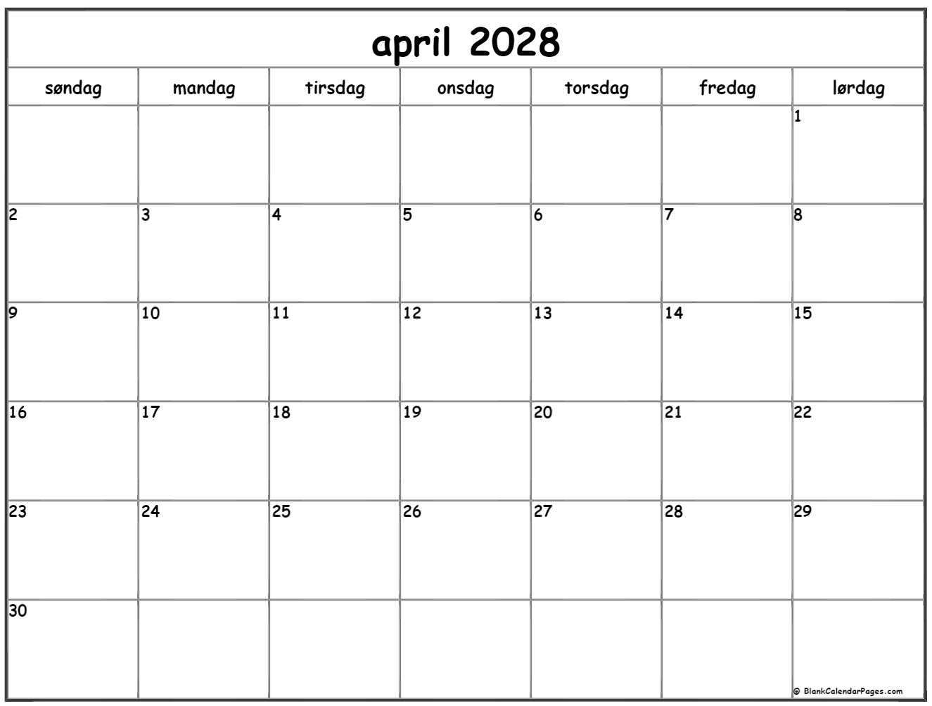 april 2028 kalender