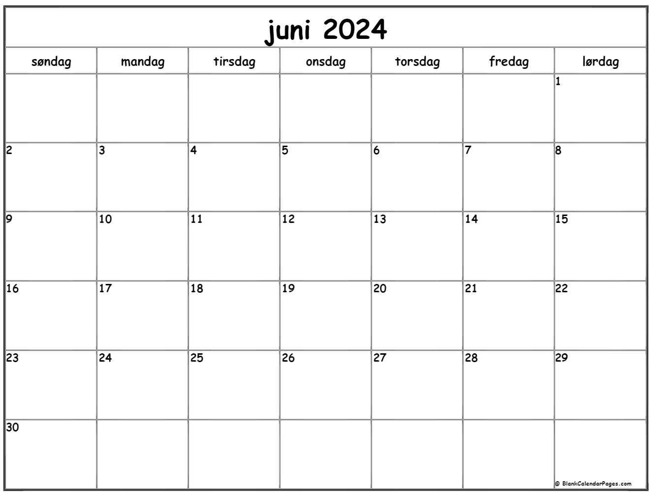 Banke friktion mm juni 2024 kalender Dansk | Kalender juni