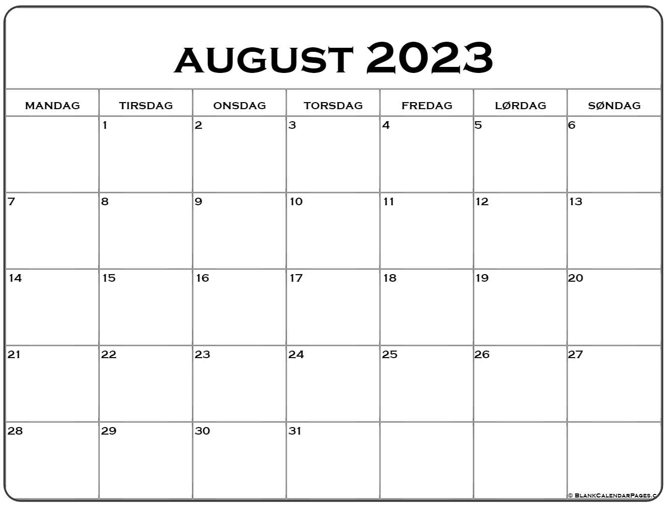 2023 kalender Dansk Kalender august