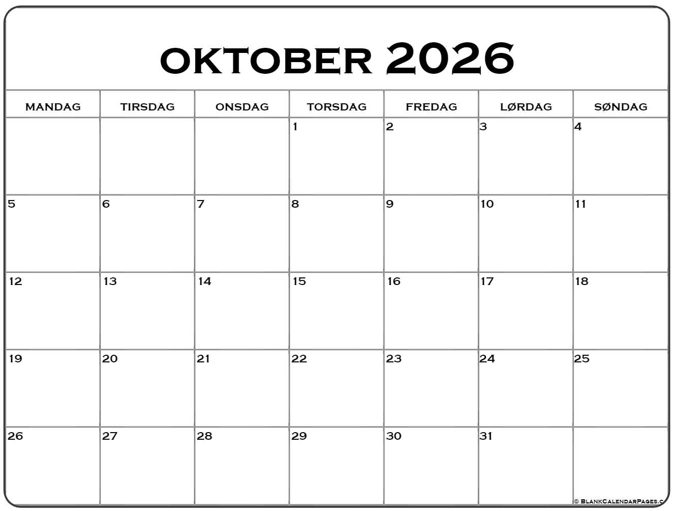 Oktober 2026 Ferien Oktober 2026 Kalender Dansk StadionGucker de