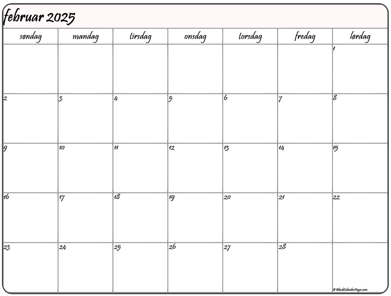 februar 2025 kalender Dansk Kalender februar