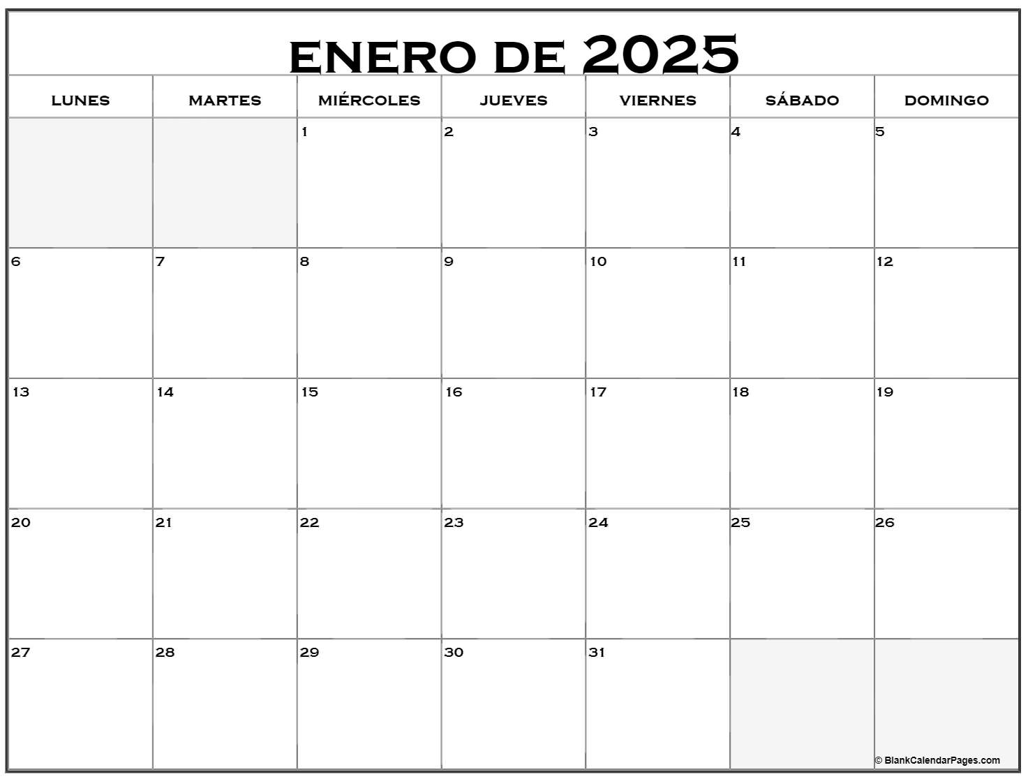 enero de 2025 calendario gratis Calendario enero