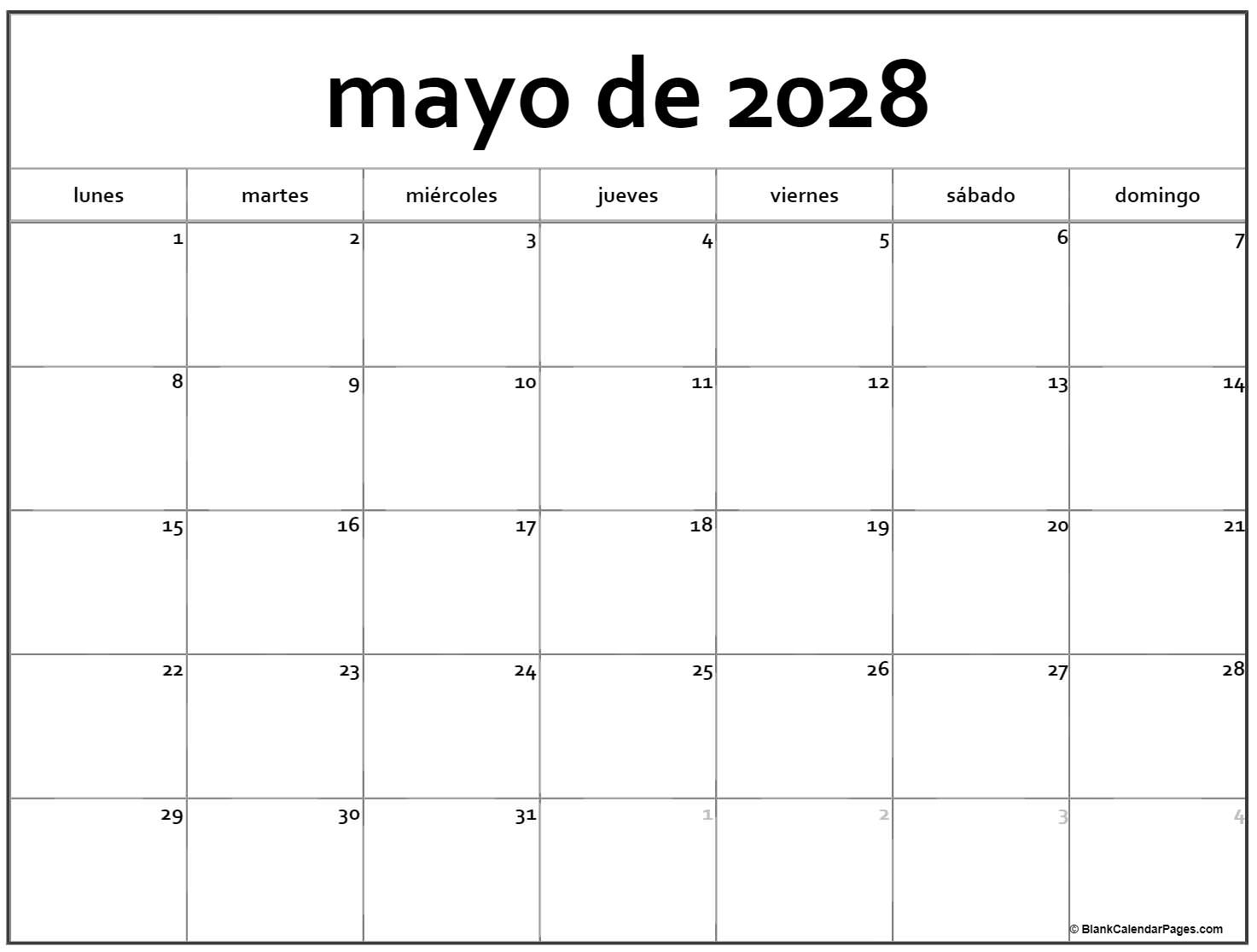 mayo de 2028 calendario
