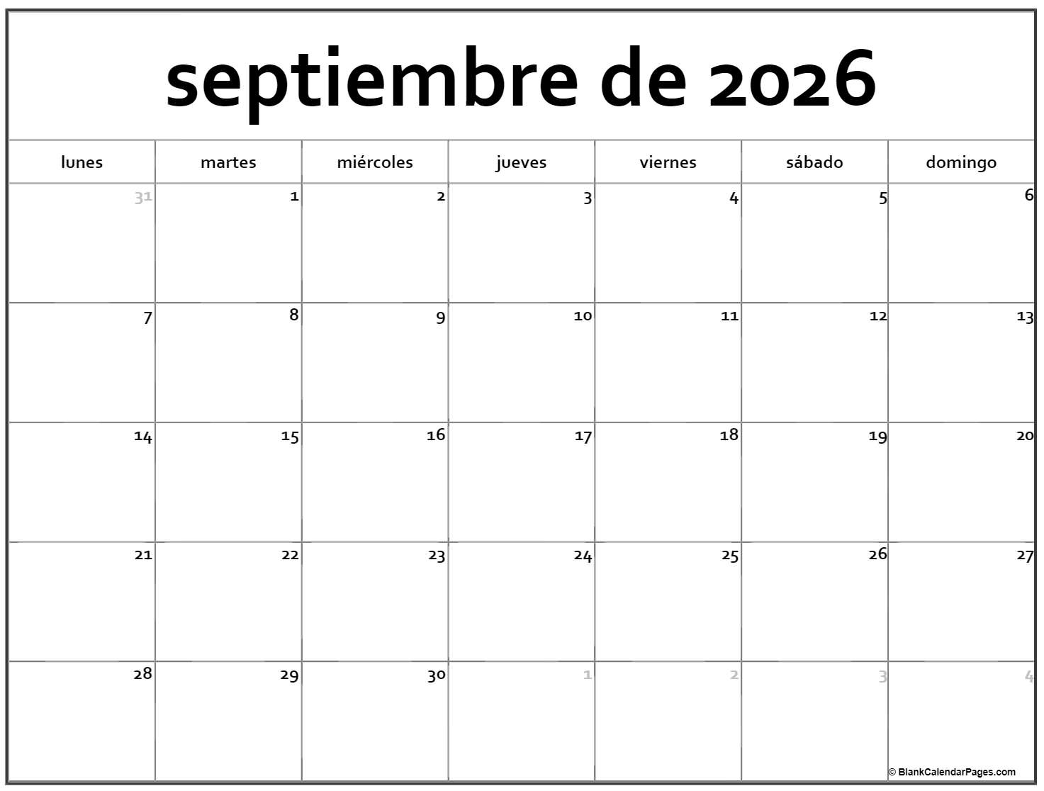 Septiembre De 2026 Calendario Gratis Calendario Septiembre