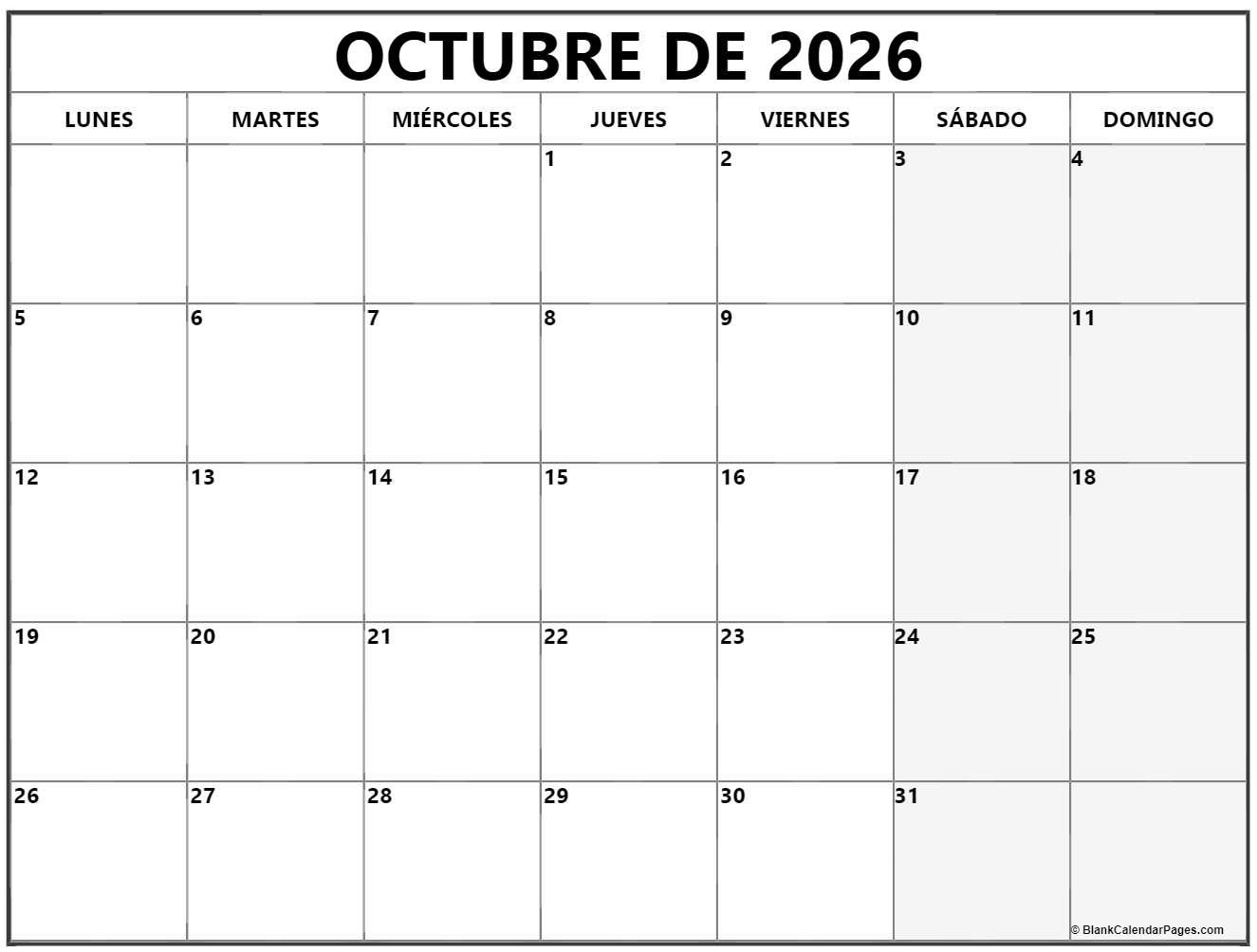 Octubre De 2026 Calendario Gratis Calendario Octubre Octubre De 2026 Calendario Gratis Calendario Octubre