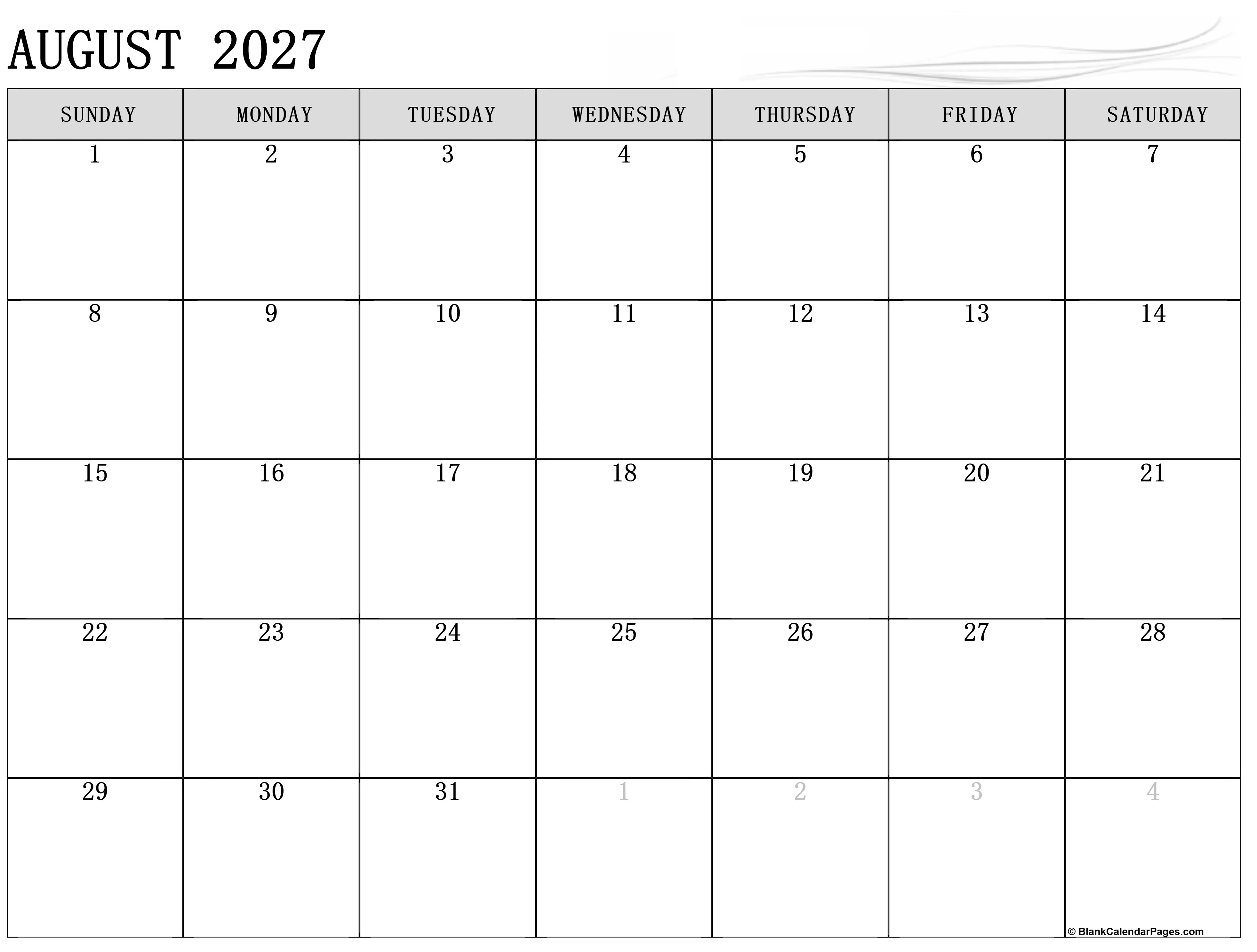 August 2027 calendar | free printable calendar