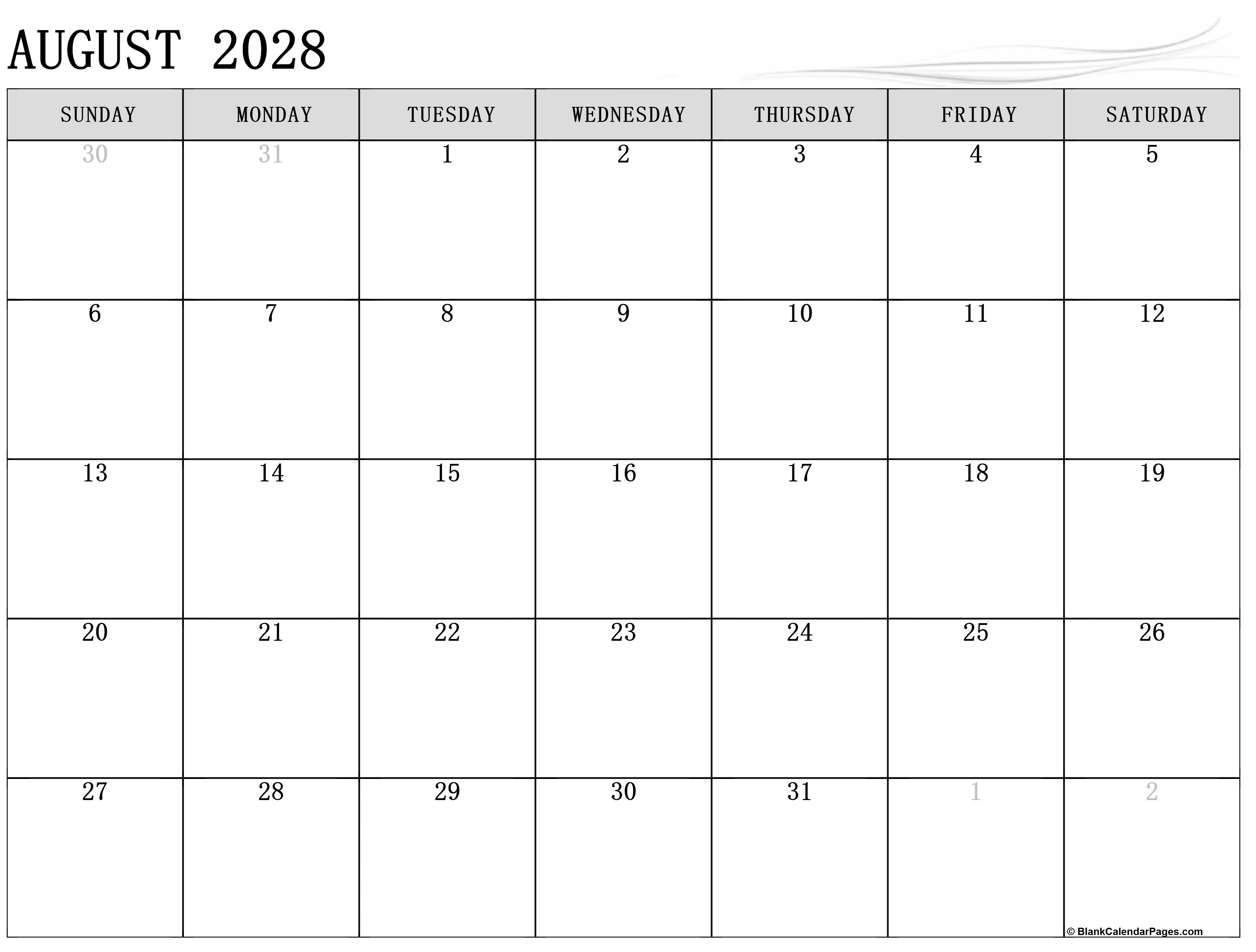 August 2028 calendar August 2028 calendar