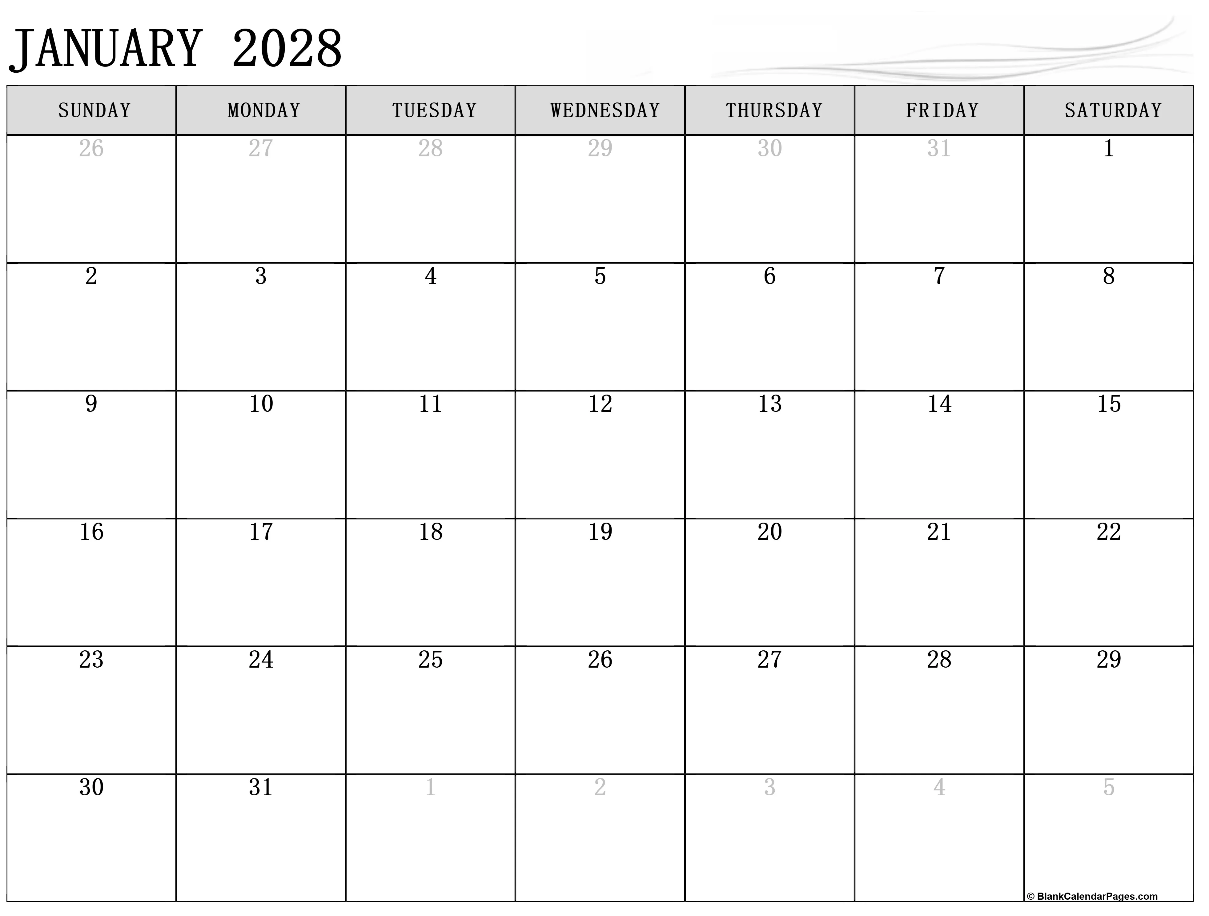 January 2028 calendar January 2028 calendar
