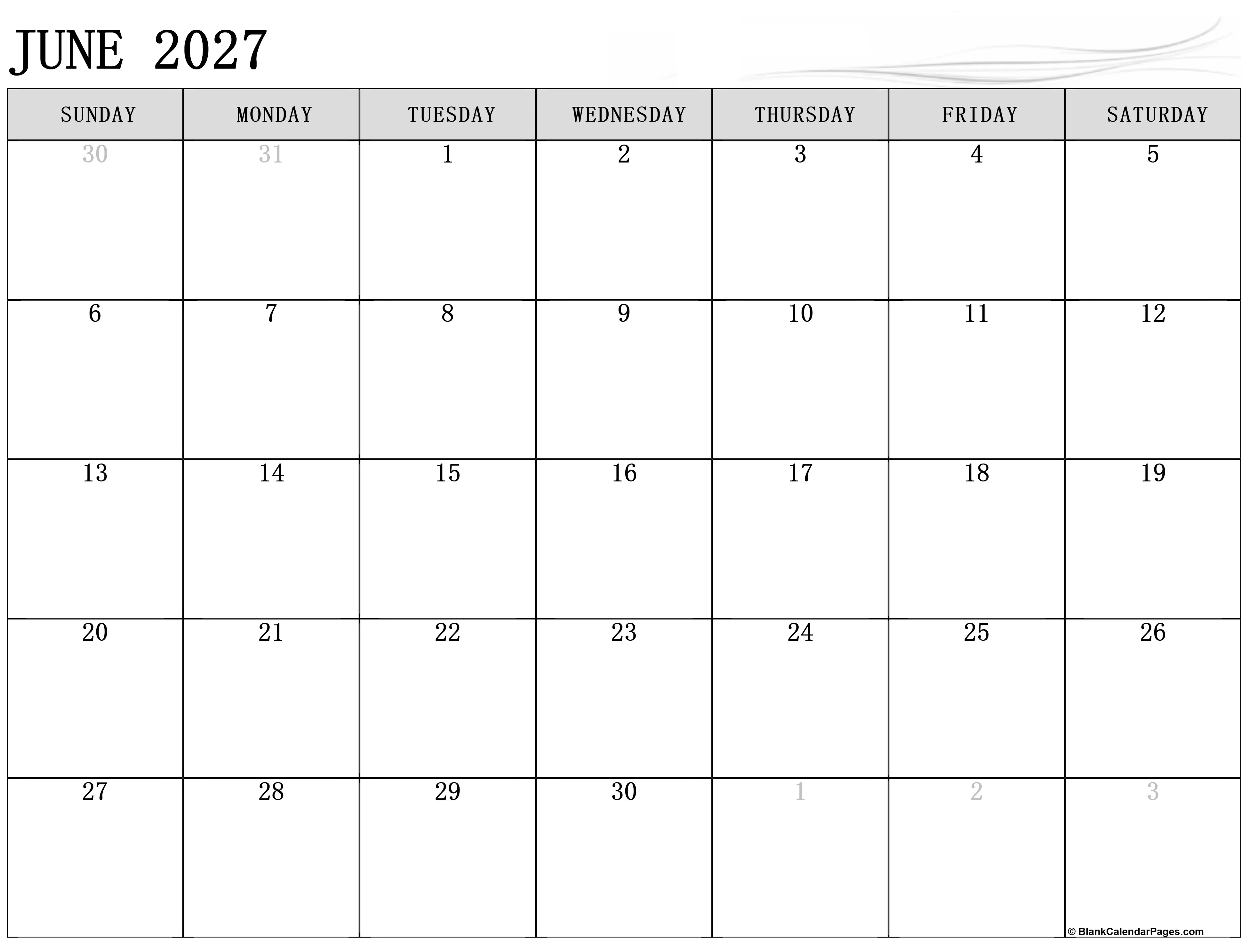 June 2027 calendar June 2027 calendar