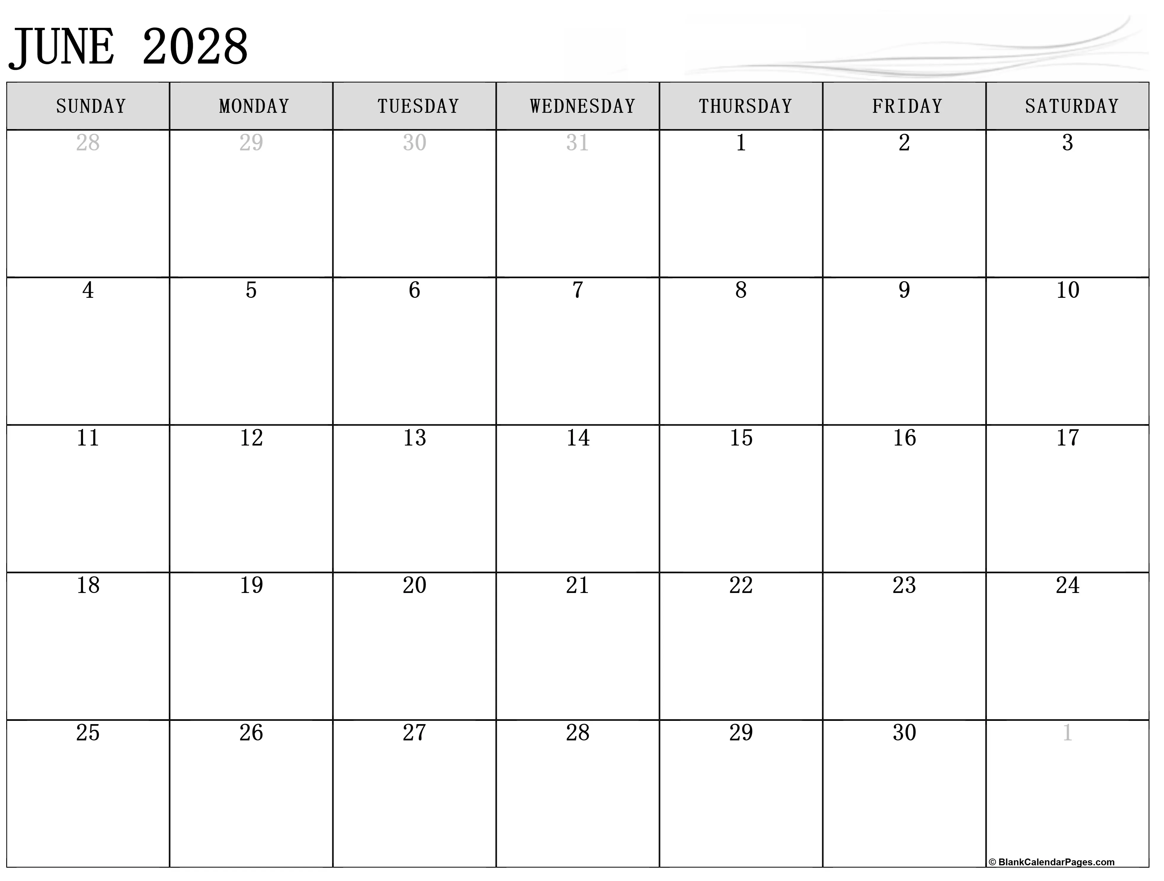 June 2028 calendar June 2028 calendar