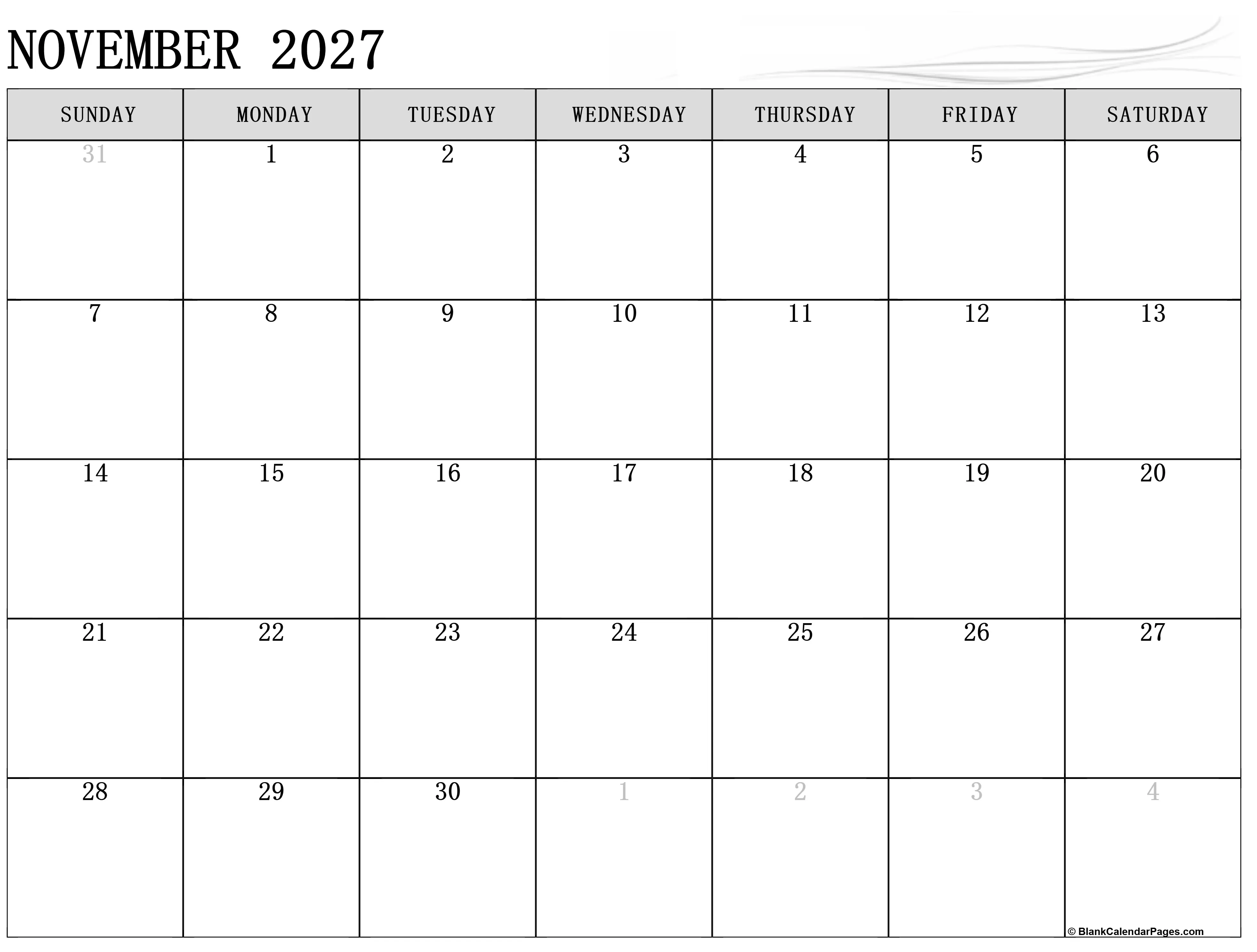 November 2027 calendar November 2027 calendar