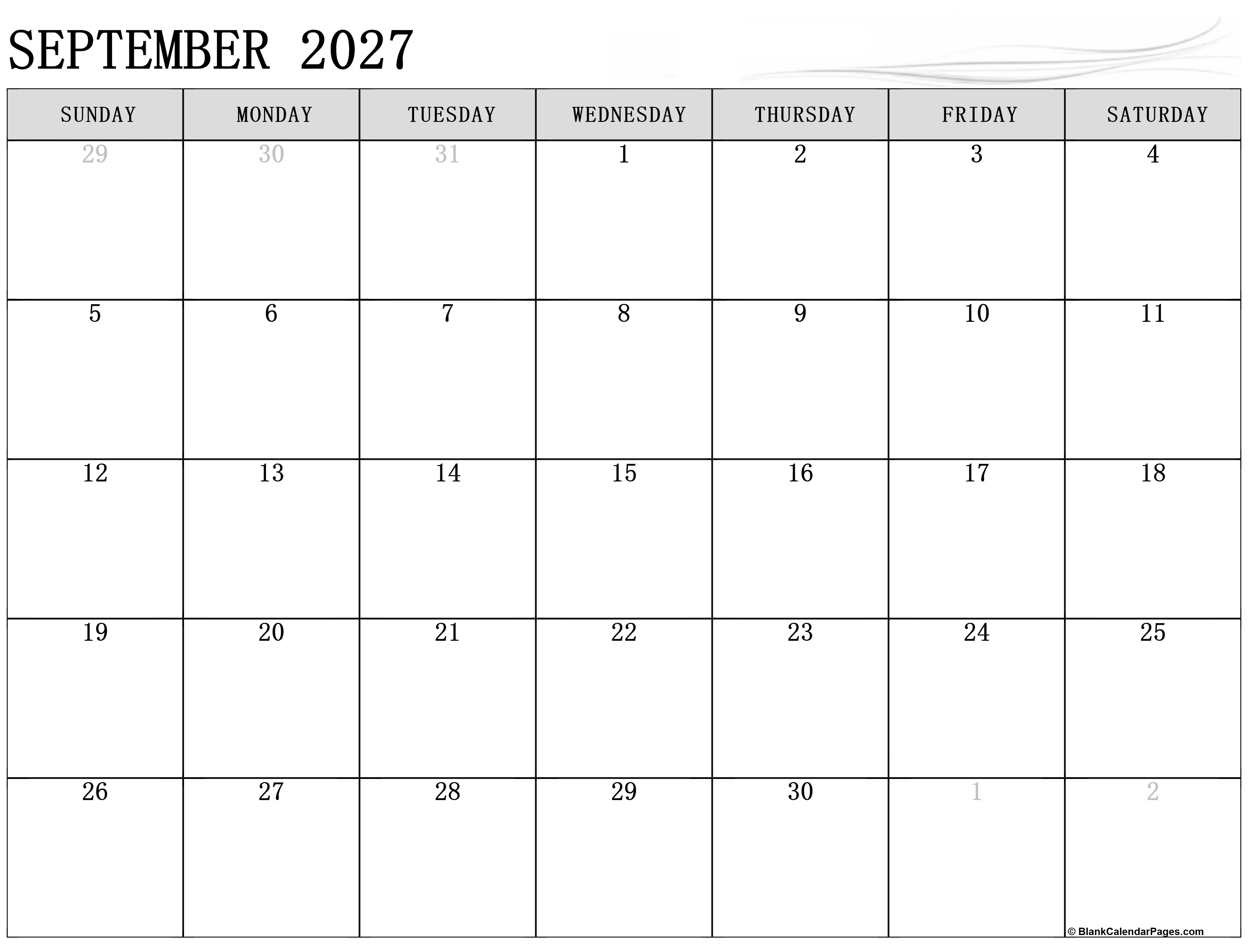 September 2027 calendar September 2027 calendar
