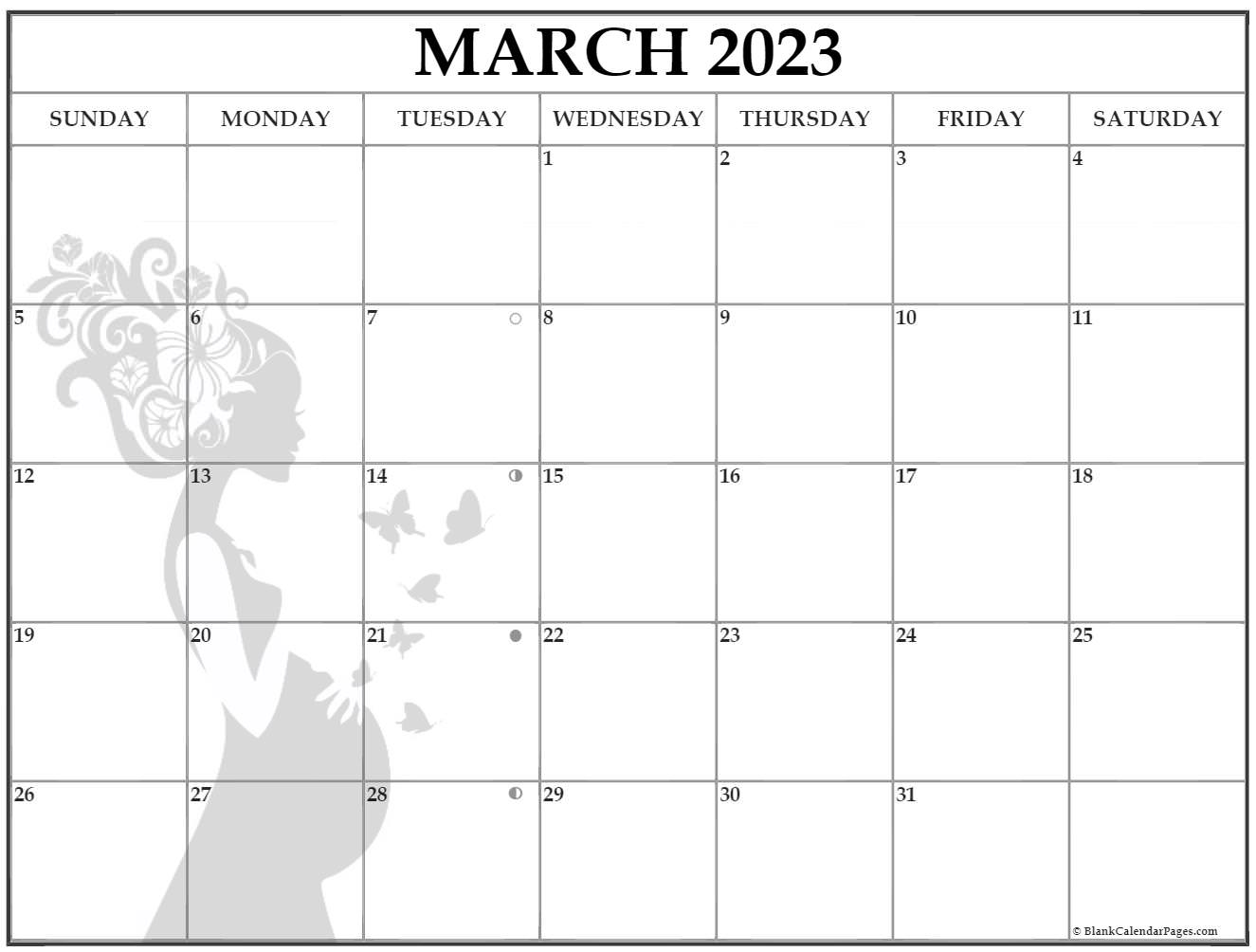 Collection of March 2023 photo calendars with image filters.